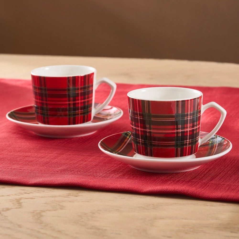 Karaca Kaffeeservice Karaca Ekose V2 Kaffeetassen-Set, 2 Personen, 80 ml