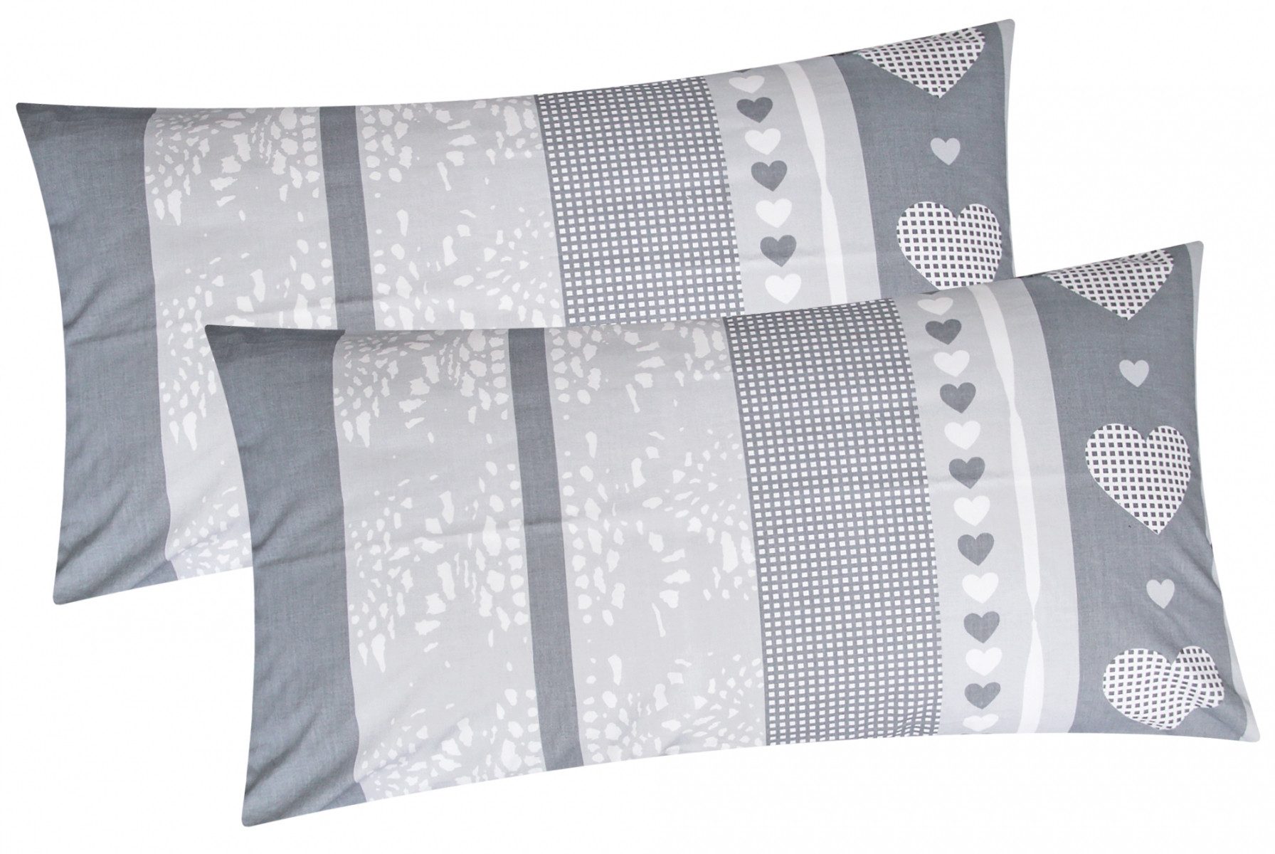 Heubergshop Kissenbezug, (2 Stück), 2er Set 40x80cm Love Streifen Herzen Grau Kissenhülle (386/2-KA-40x80)