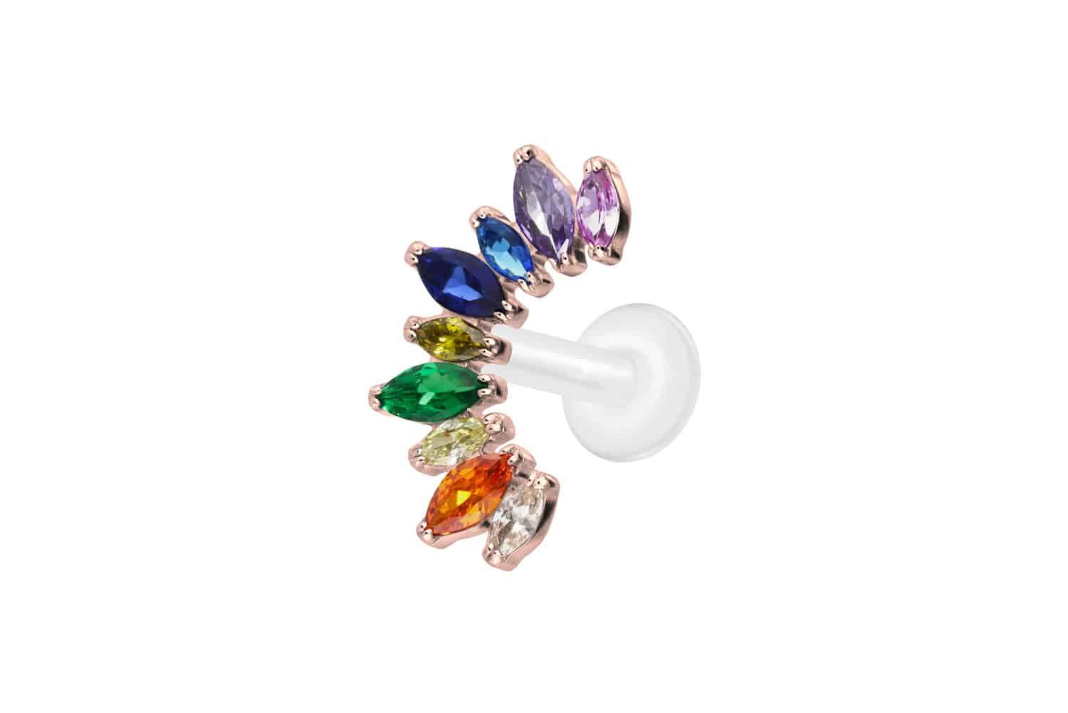 PIERCINGLINE Piercing-Set PTFE Labret mit Innengewinde + Titan-Aufsatz BUNTER KRISTALLBOGEN (Labrets, 1-tlg)