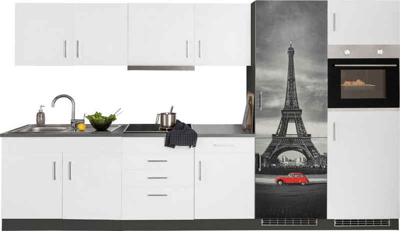HELD MÖBEL Küchenzeile Paris, Breite 330 cm, mit großer Kühl-Gefrierkombination