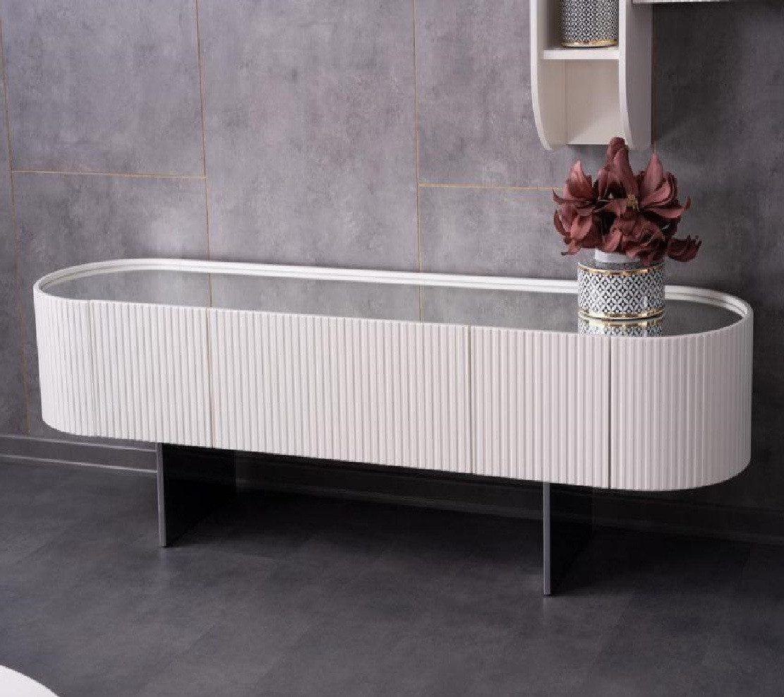 Xlmoebel Sideboard Weißes Sideboard mit verspiegelten Akzenten und Stauraum (Sideboard), Hergestellt in Europa