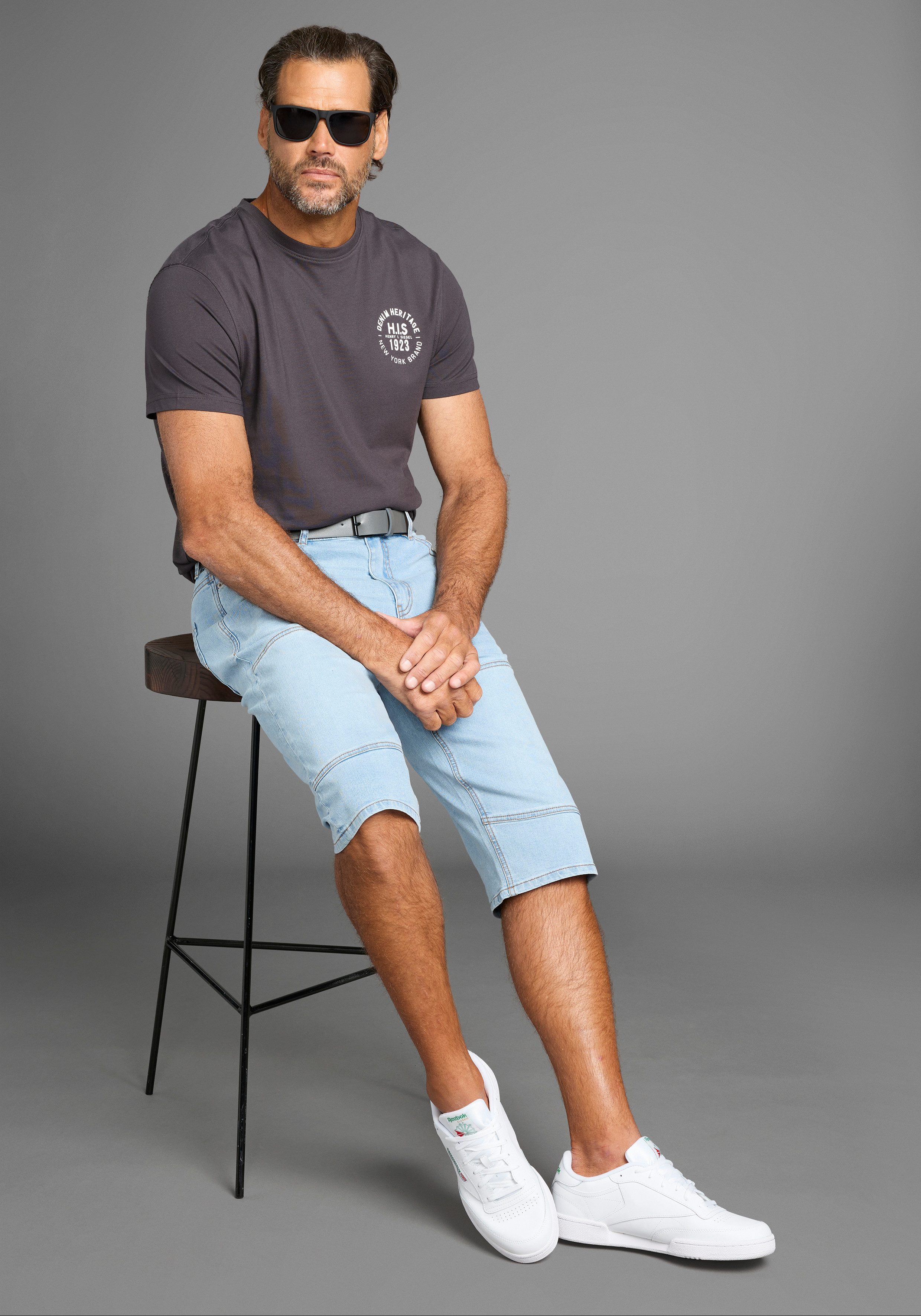 H.I.S Jeansbermudas HANTZ (Set, 2-tlg., mit abnehmbarem Gürtel) gerader Beinschnitt, Used-Look mit Abriebeffekten