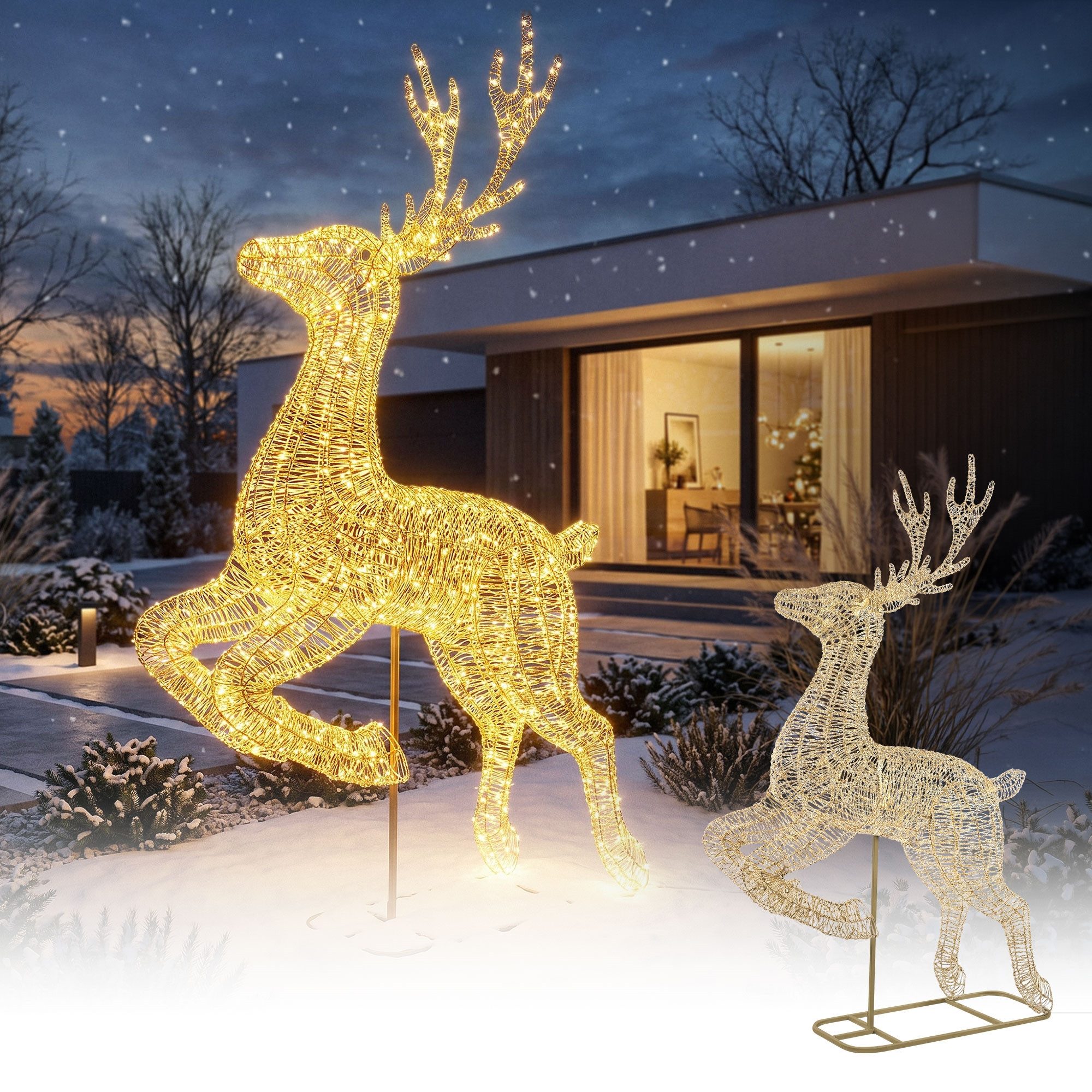 ECD Germany Weihnachtsfigur LED Rentier Outdoor XXL Weihnachtsfigur groß Weihnachtsdeko Außen, Weihnachtsbeleuchtung Hirsch Figur 337 cm mit Timer 10000 LED Warmweiß