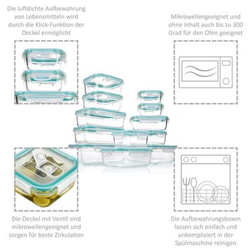 SÄNGER Frischhaltedose Dosen Set, Glas, (Set, 24-tlg., Frischhalteboxen & Deckel), BPA Frei, Mikrowellenventil