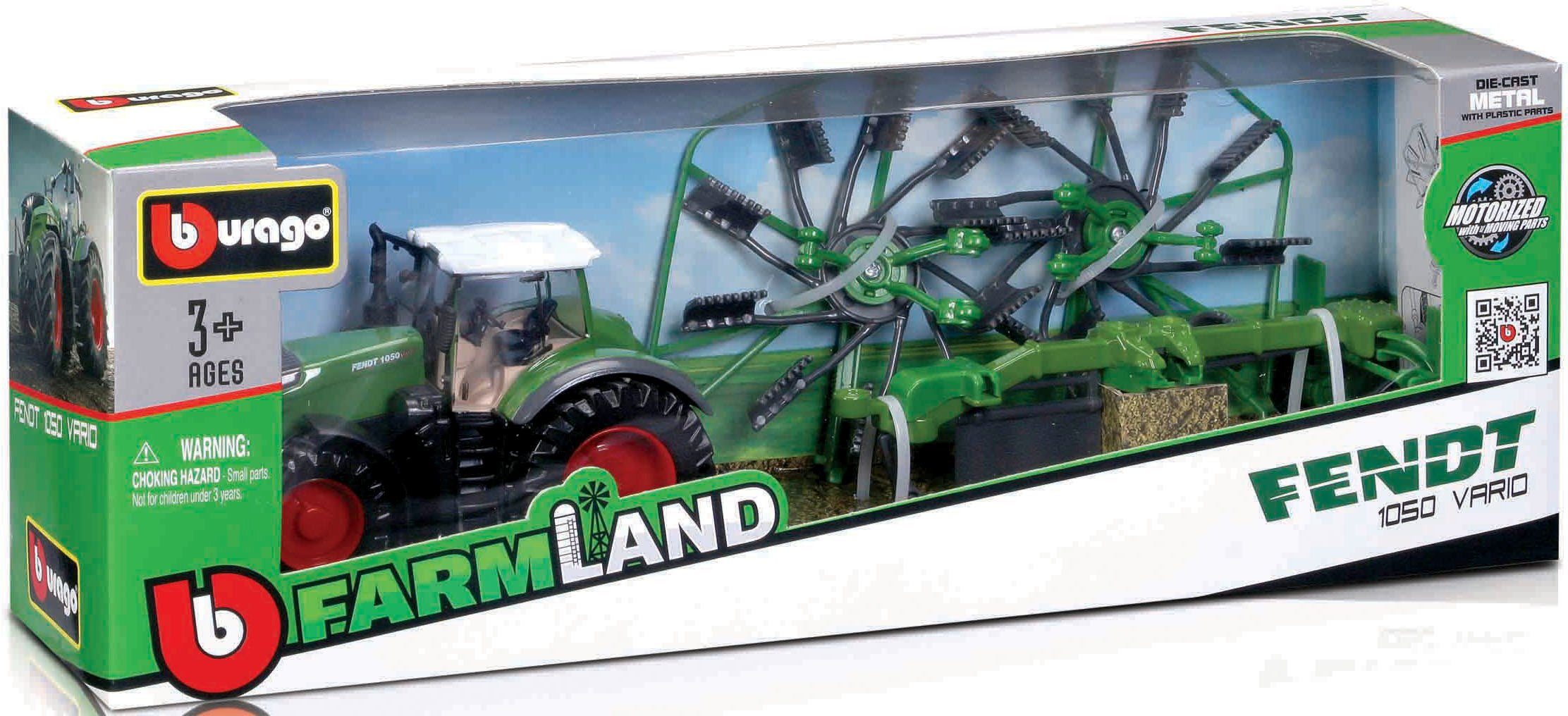 Bburago Spielzeug-Traktor Farmland, FENDT Vario 1050 mit Heuwender günstig online kaufen
