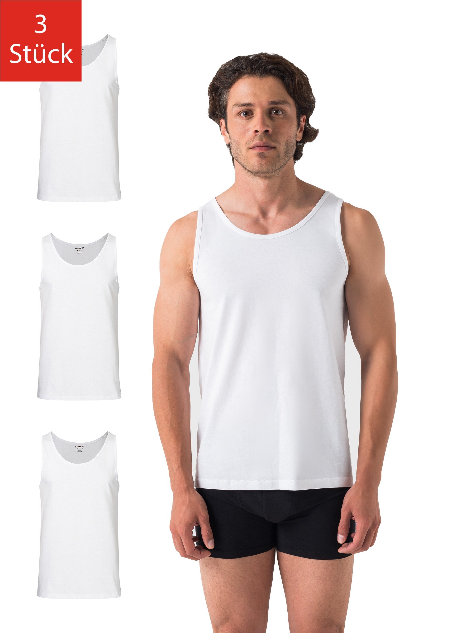 Barrio 13 Unterhemd Tank Top Achselshirt für Herren (Packung, Set, Spar-Pack, Spar-Packung, 3-St., 3er-Pack) Feinripp aus 100% Baumwolle Weiß