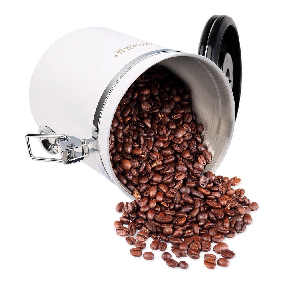 Kaffeedose weiß aus 1500 in Schramm® 15cm 10 mit Farben Schramm Dosierlöffel Kaffeedosen Kaffeebehälter Edelstahl Höhe: Kaffeedose ml matt