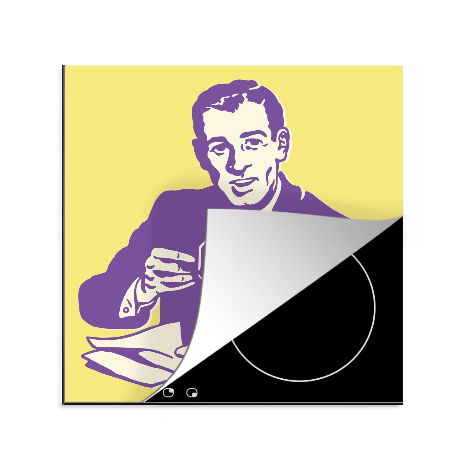 (1 Herdblende-/Abdeckplatte Lesen, cm, MuchoWow tlg), Ceranfeldabdeckung, Arbeitsplatte eines beim küche anständigen für Eine Vinyl, Mannes Illustration 78x78
