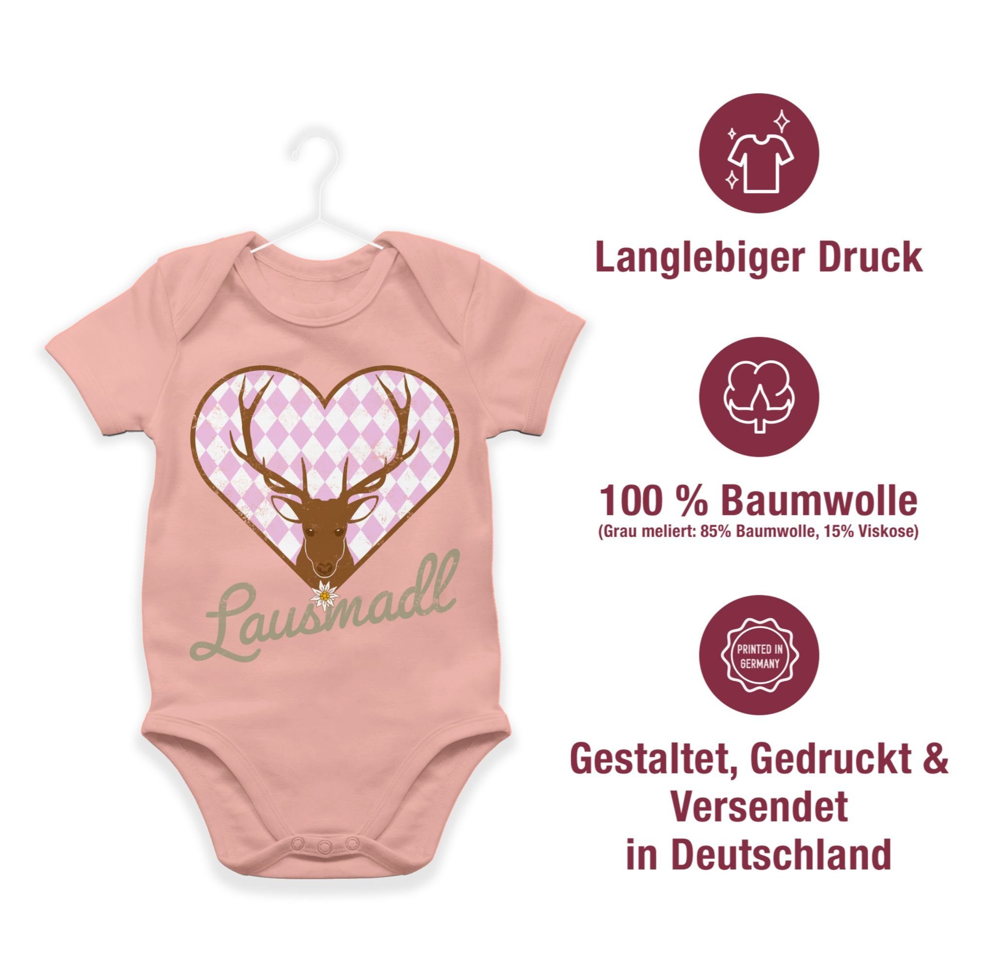 Oktoberfest Mode Baby für Shirtbody Hirsch Outfit Shirtracer Lausmadl 1 Babyrosa