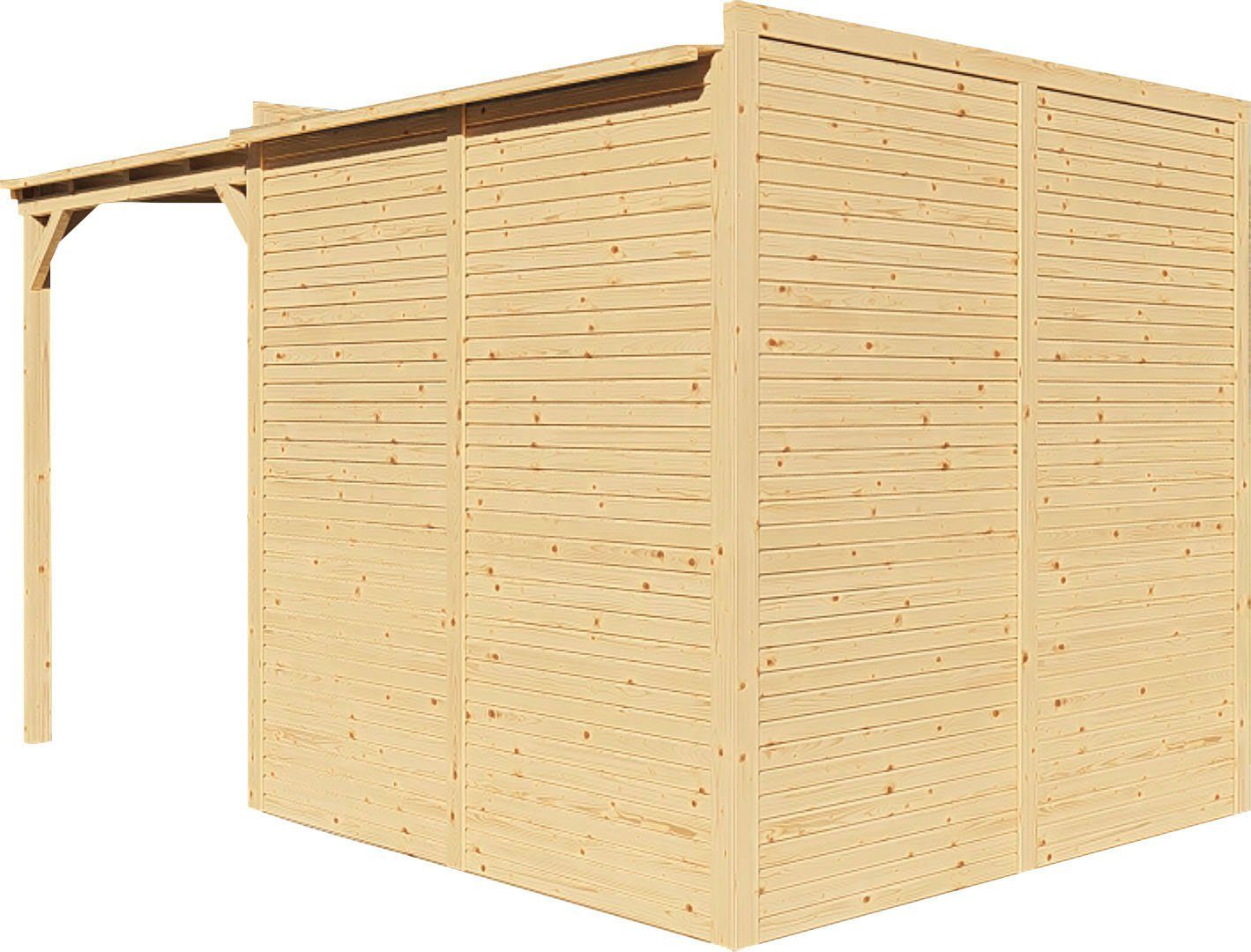 Flachdach, 373x211 Anbaudach KONIFERA Beno 3 BxT: PLUS cm, Fineline mit Gartenhaus