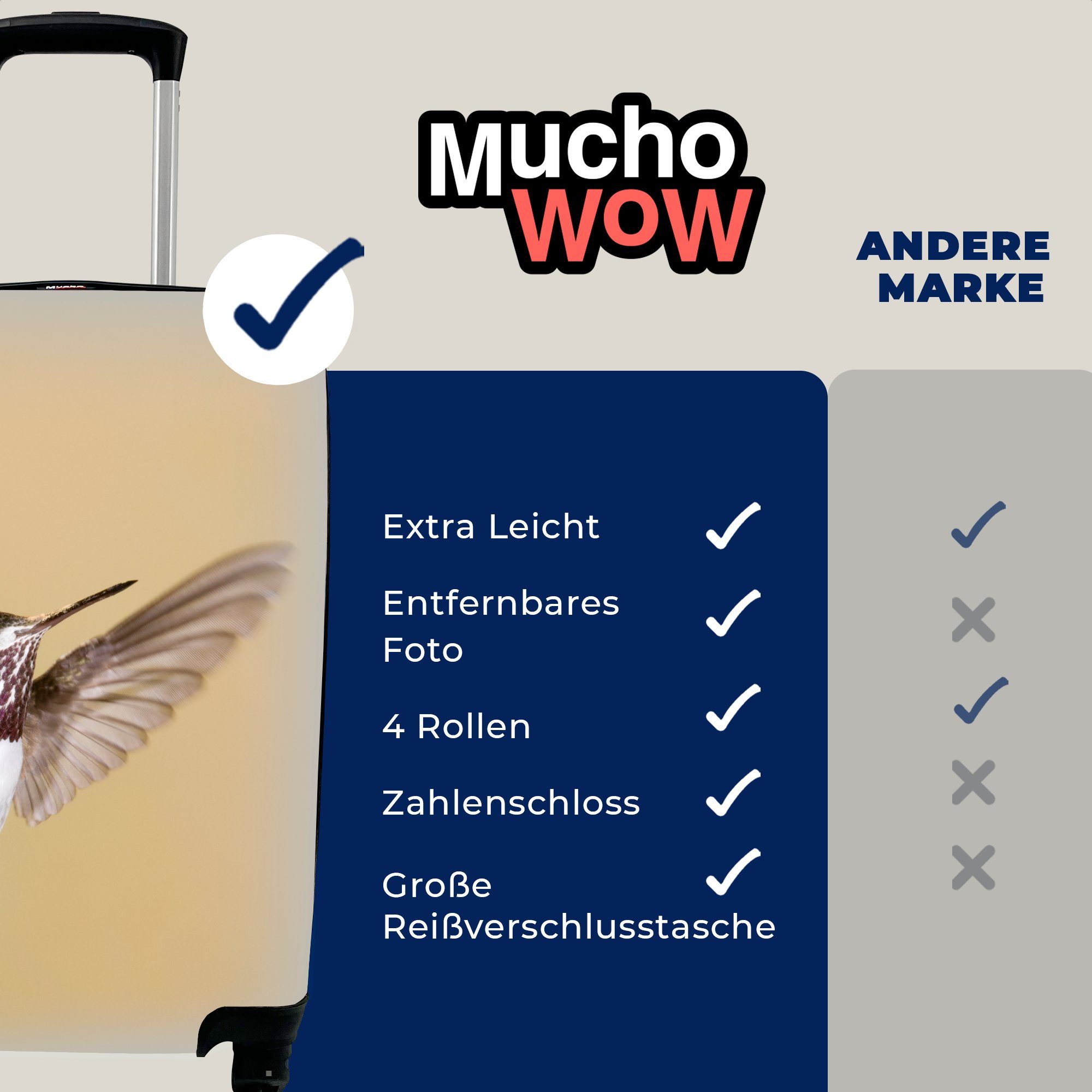 MuchoWow Handgepäckkoffer Kolibri - Vogel Reisetasche für Reisekoffer Rollen, mit Trolley, rollen, Ferien, 4 - Handgepäck Lila