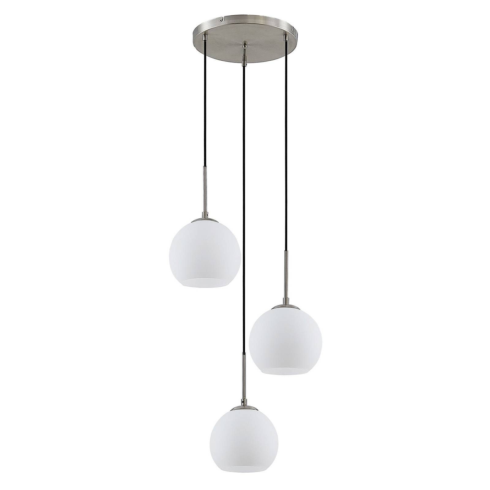 Lindby Hängeleuchte Jurian, dimmbar, Leuchtmittel nicht inklusive, Modern, Stahl, Glas, opal, nickel, 3 flammig, E27, Deckenlampe