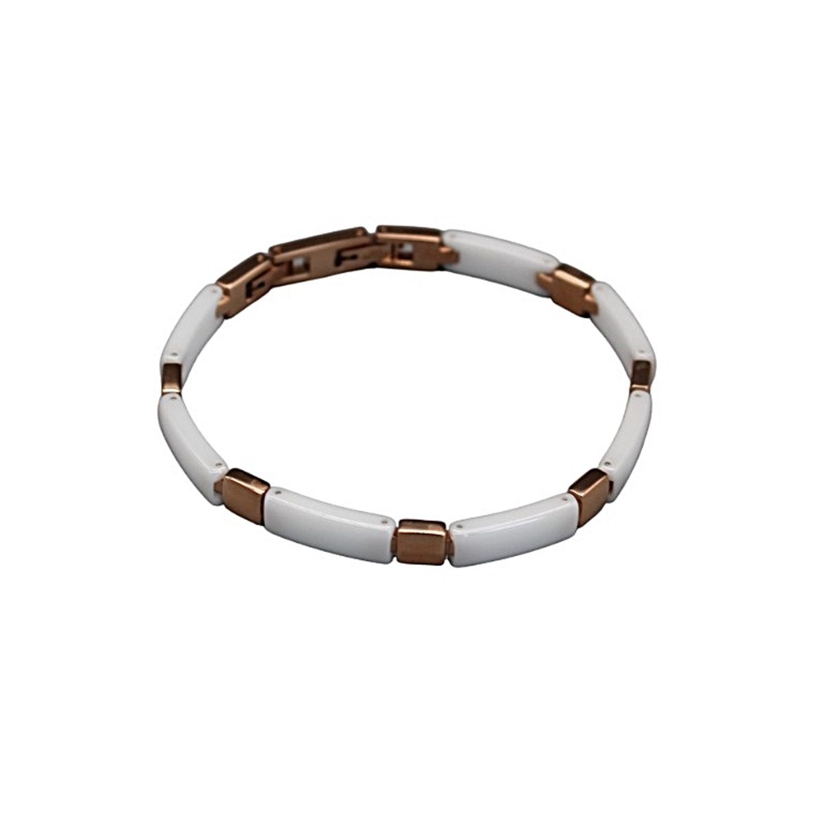 ELLAWIL Gliederarmband Klassisches Basic Gliederarmband aus Edelstahl Keramik Weiß Rosegold (GESCHENKIDEE, Armbandlänge 20 cm, Edelstahl / Keramik), inklusive Geschenkschachtel
