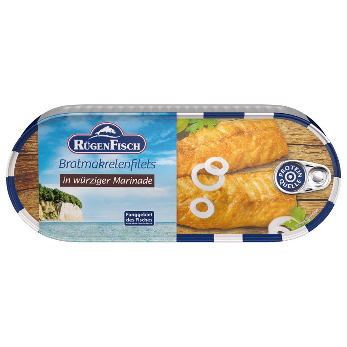 Rügen Fisch Fischkonserve, Rügen Fisch Bratmakrelenfilets in würziger Marinade 500g 6er Pack