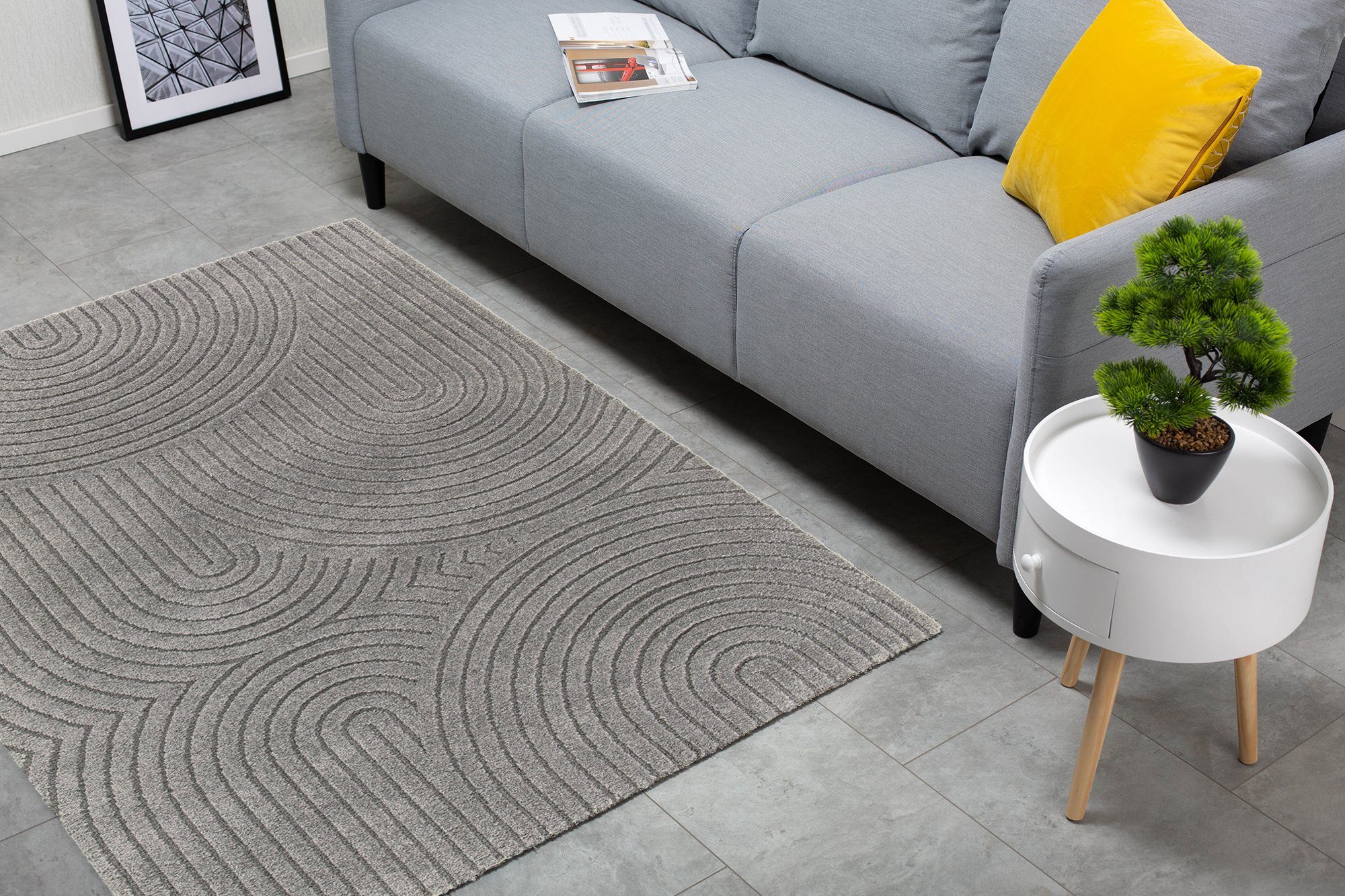 Teppich Teppich MANOAH, moderner, DomDeco Kunstfaser, mit extravaganter Stil, Kurzflor Grau