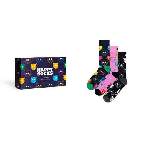 Happy Socks Socken 3-Pack Mixed Cat Socks Gift Set (Packung, 3-Paar) Katzen-Motive
