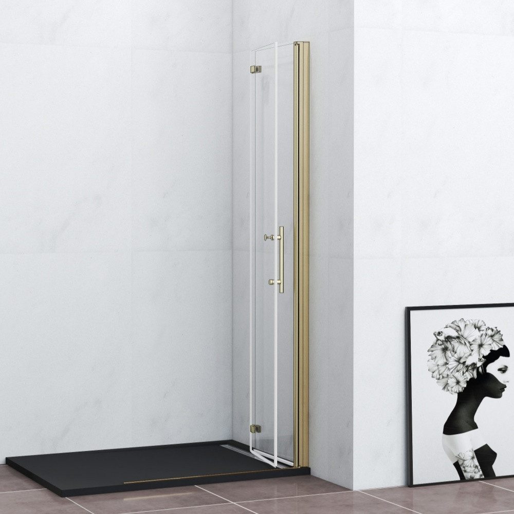 Duschparadies Walk-in-Dusche H:195cm Duschwand Scharniertür Falttür Duschtür Duschabtrennung Gold, Sicherheitsglas – Bild 4 von 5