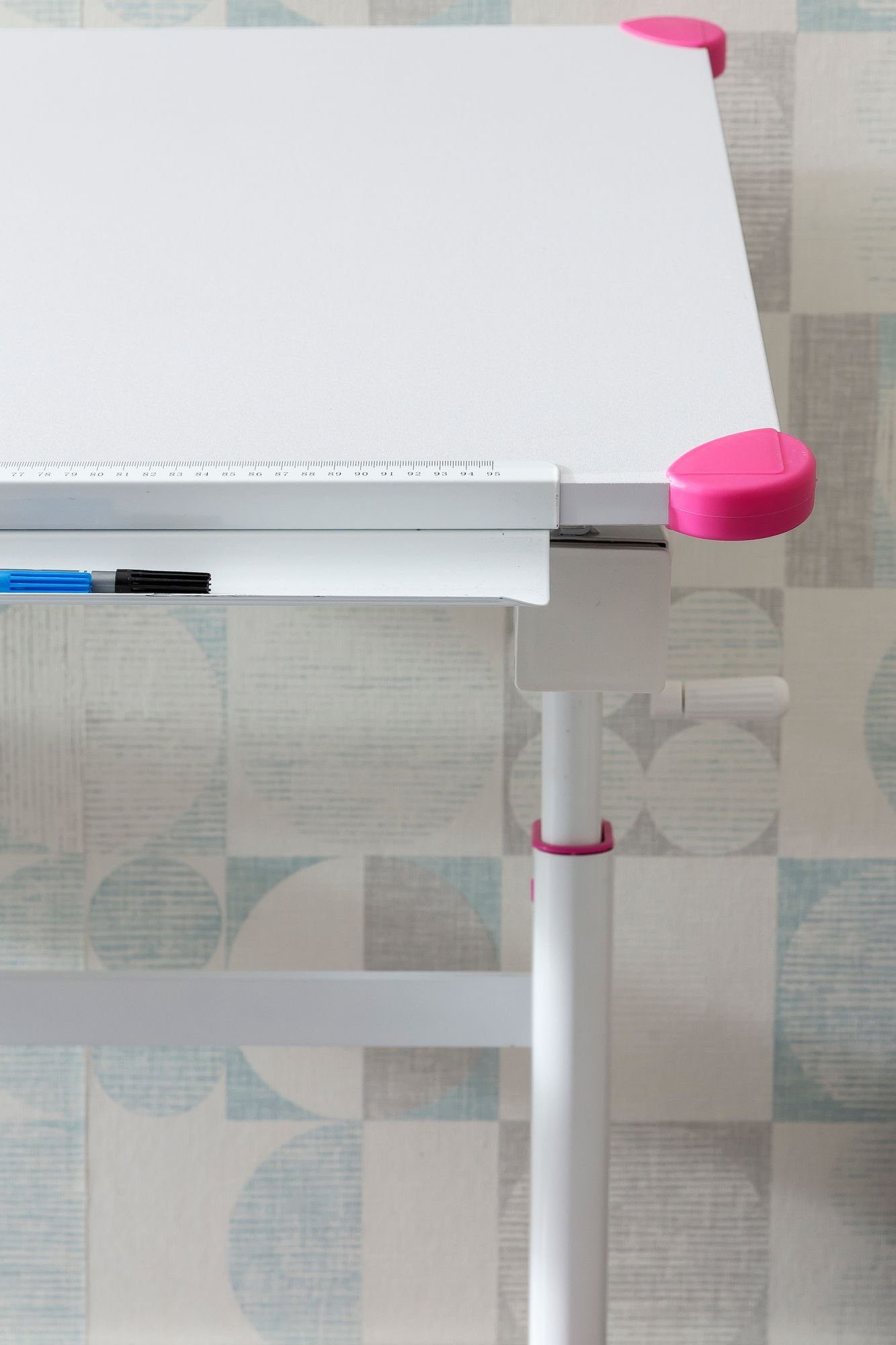 x Schreibtisch (Kinderschreibtisch 67 WL5.759 cm Pink Neigbarer Maltisch), Kindertisch 119 Schülerschreibtisch, Wohnling Weiß Modern