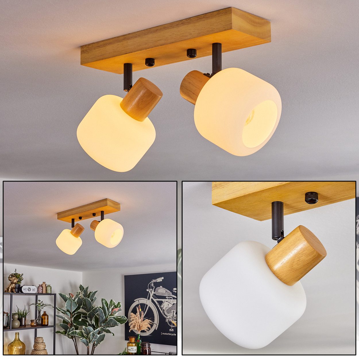 hofstein Deckenleuchte moderne Deckenlampe aus Holz/Metall/Glas günstig online kaufen