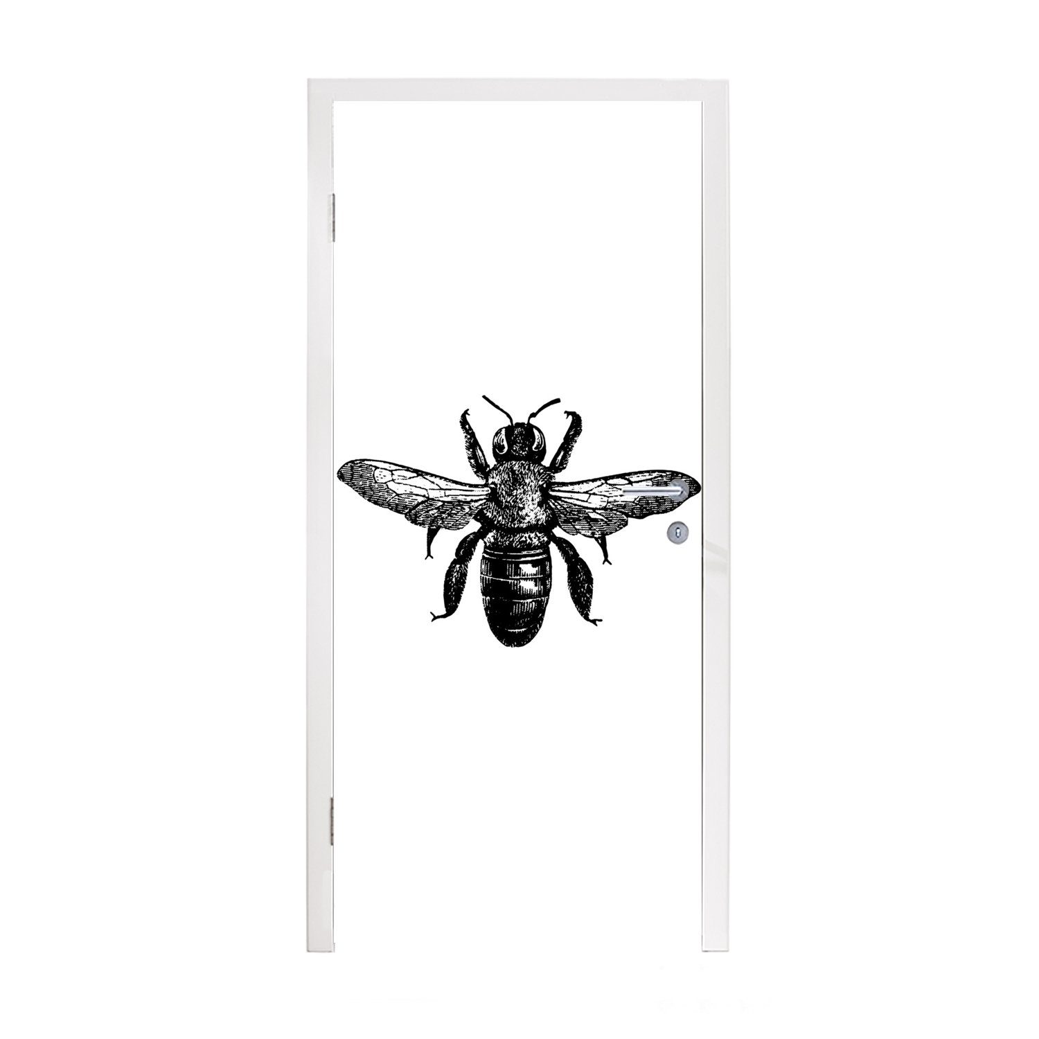 MuchoWow Türtapete Biene - Insekt - Vintage - Schwarz und weiß, Matt, bedruckt, (1 St), Fototapete für Tür, Türaufkleber, 75x205 cm