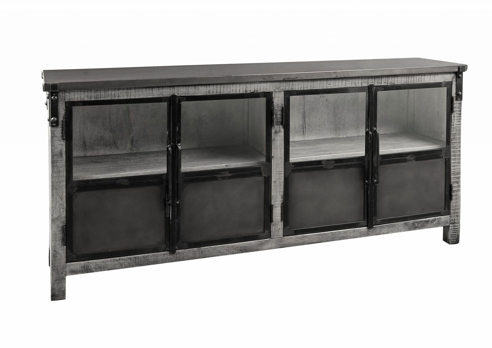 Massivmoebel24 Sideboard (Massivholz), Sideboard Mango 180x40x90 grau lackiert HEAVY INDUSTRY #150
