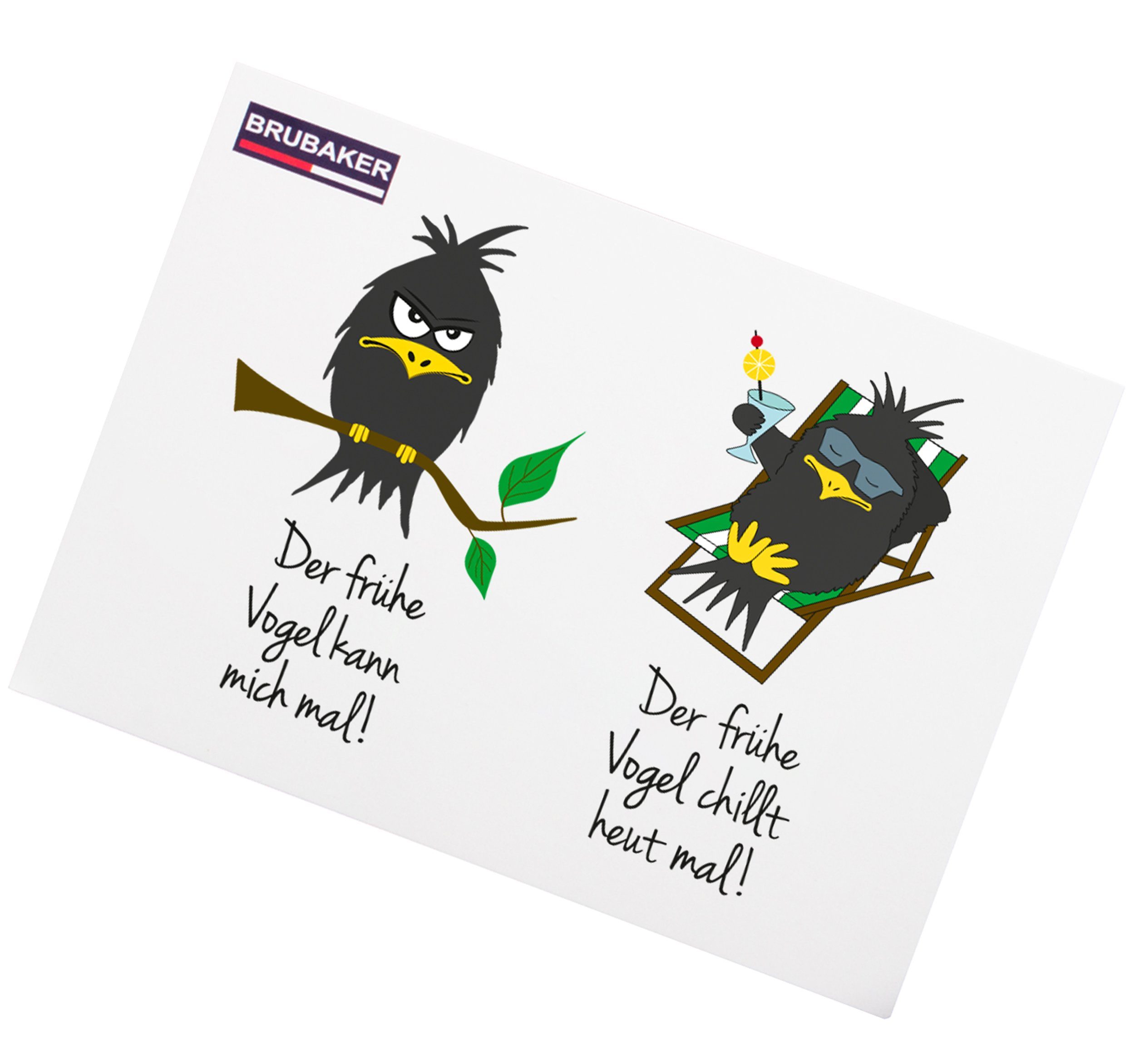 BRUBAKER Tasse 2er Set Kaffeetasse Der frühe Vogel, 4-tlg., Keramik, Kaffeebecher in Geschenkpackung - Becher mit Grußkarte und Spruch