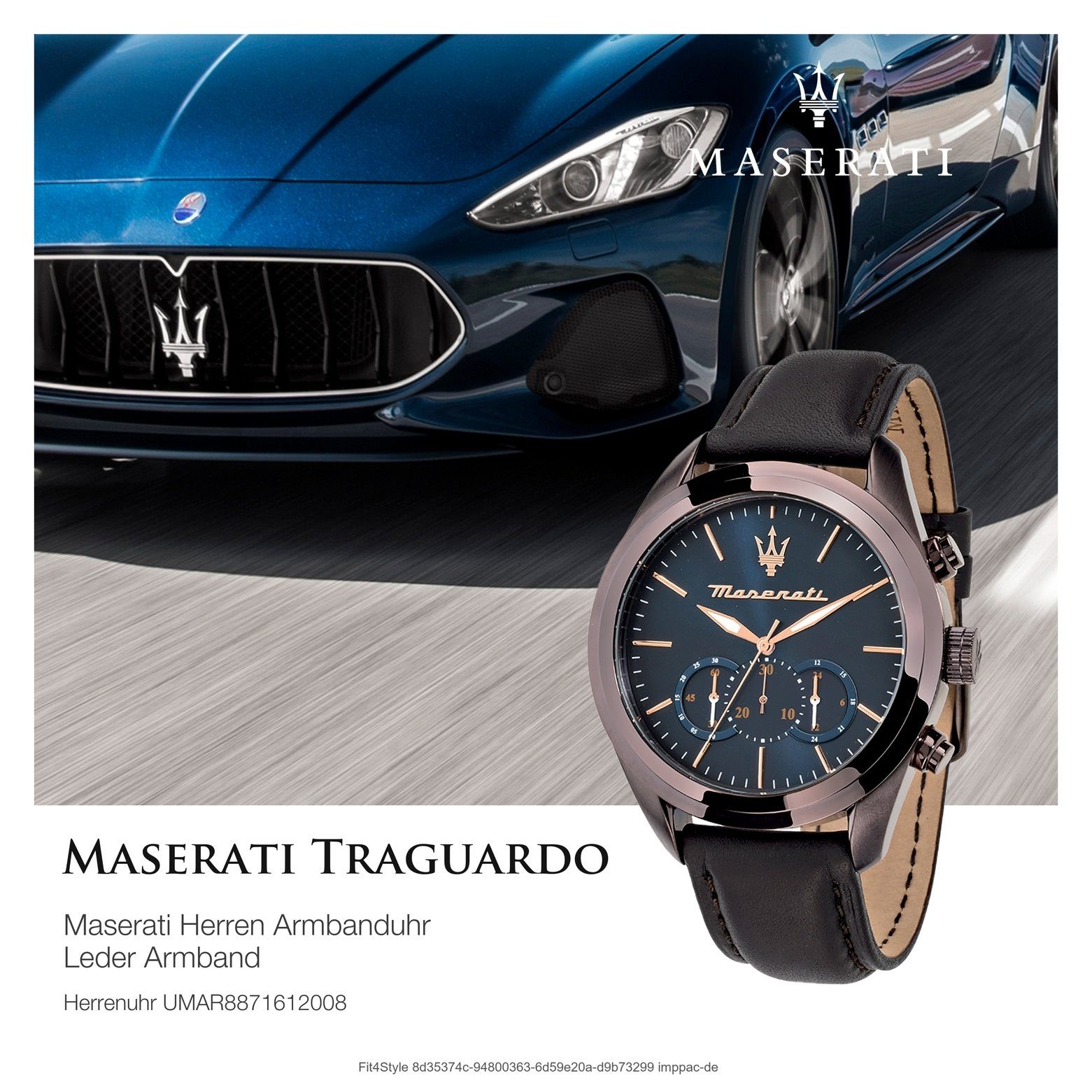 Herrenuhr Chronograph Chronograph, groß Made-In Herren 55x45mm) (ca. Uhr MASERATI Lederarmband, Italy rund, Maserati
