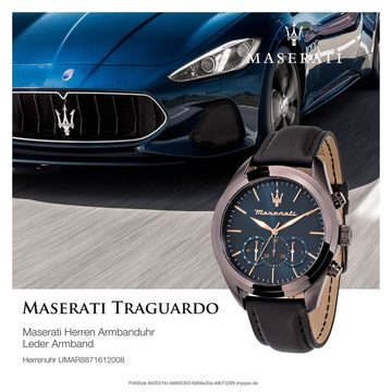 MASERATI Chronograph Maserati Herren Uhr Chronograph, (Chronograph), Herrenuhr rund, groß (ca. 55x45mm) Lederarmband, Made-In Italy