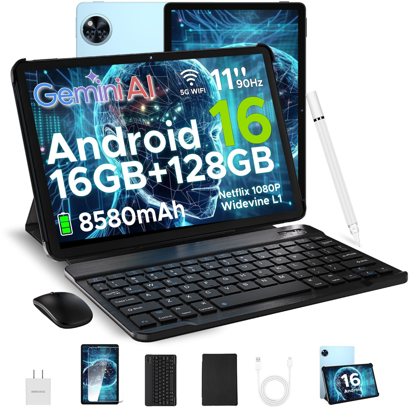 DOOGEE U11 kinder Tablet mit Tastatur, Stift, Maus, 11 Zoll,128GB, 8580mAh Tablet (11", 128 GB, Android 16, 16 GB RAM (4 GB + 12 GB erweiterbar),Octa-Core,90 Hz,13MP,5G WIFI)