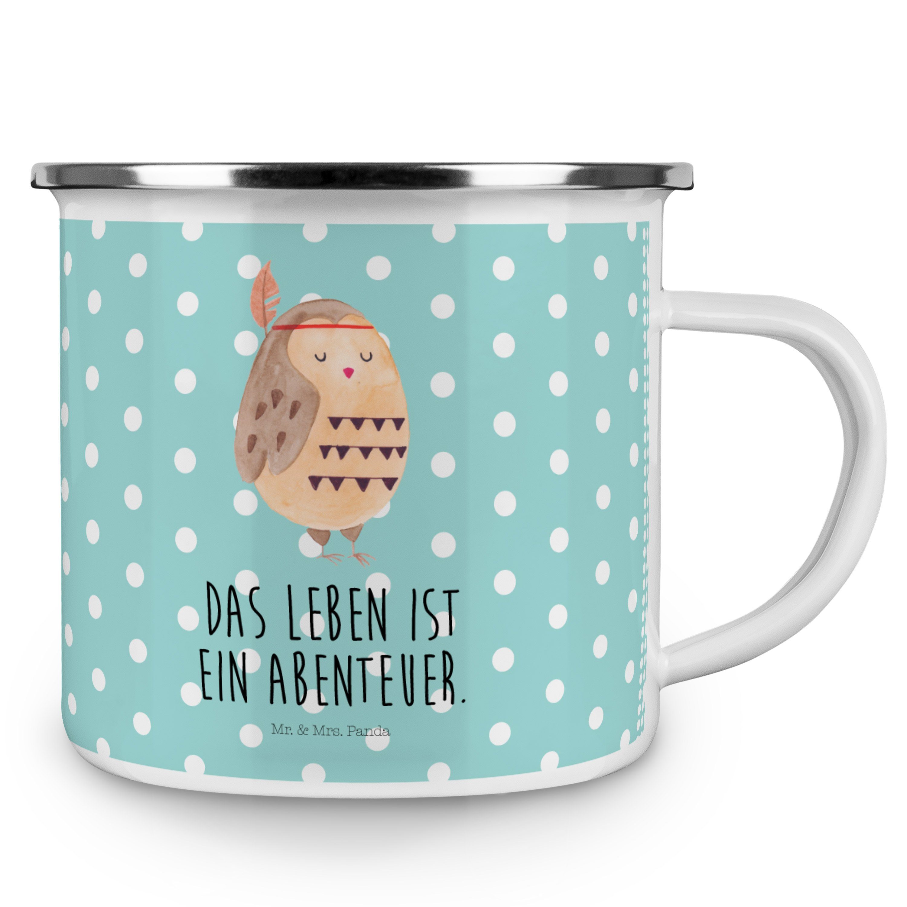 - Pastell Federschmuck Becher Mrs. Blechtasse Eule Mr. Geschenk, Emaille Outdoor, Türkis & Panda - Em,