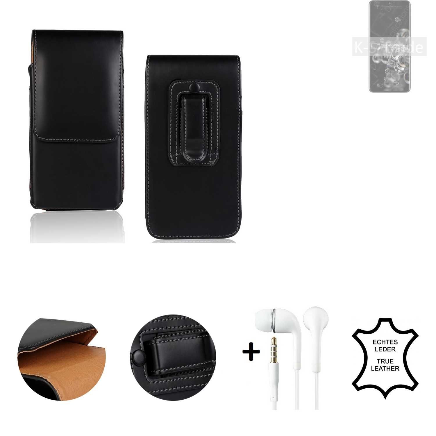 K-S-Trade Handyhülle für Samsung Galaxy S20 Ultra 5G Exynos, Leder  Gürteltasche + Kopfhörer Seitentasche Belt pouch Holster