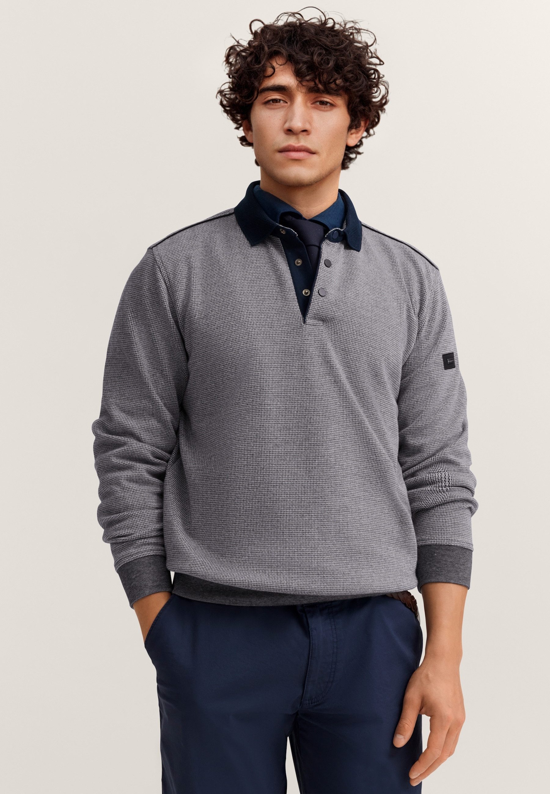 bugatti Polokragenpullover Modern Fit mit Druckknöpfen