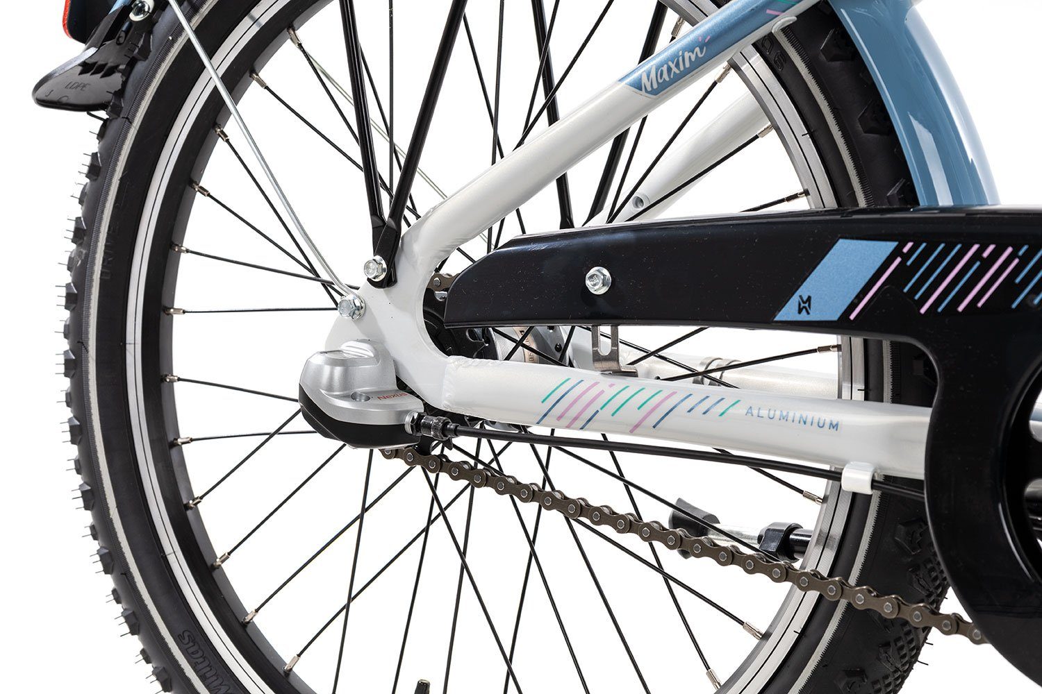 Maxim Kinderfahrrad Sevilla Alu 3 20 Wave, 3 Gang Shimano Nexus 3 Rücktritt Schaltwerk, Nabenschaltung Rücktritt, Kinderrad 20 Zoll Junge Mädchen weiß