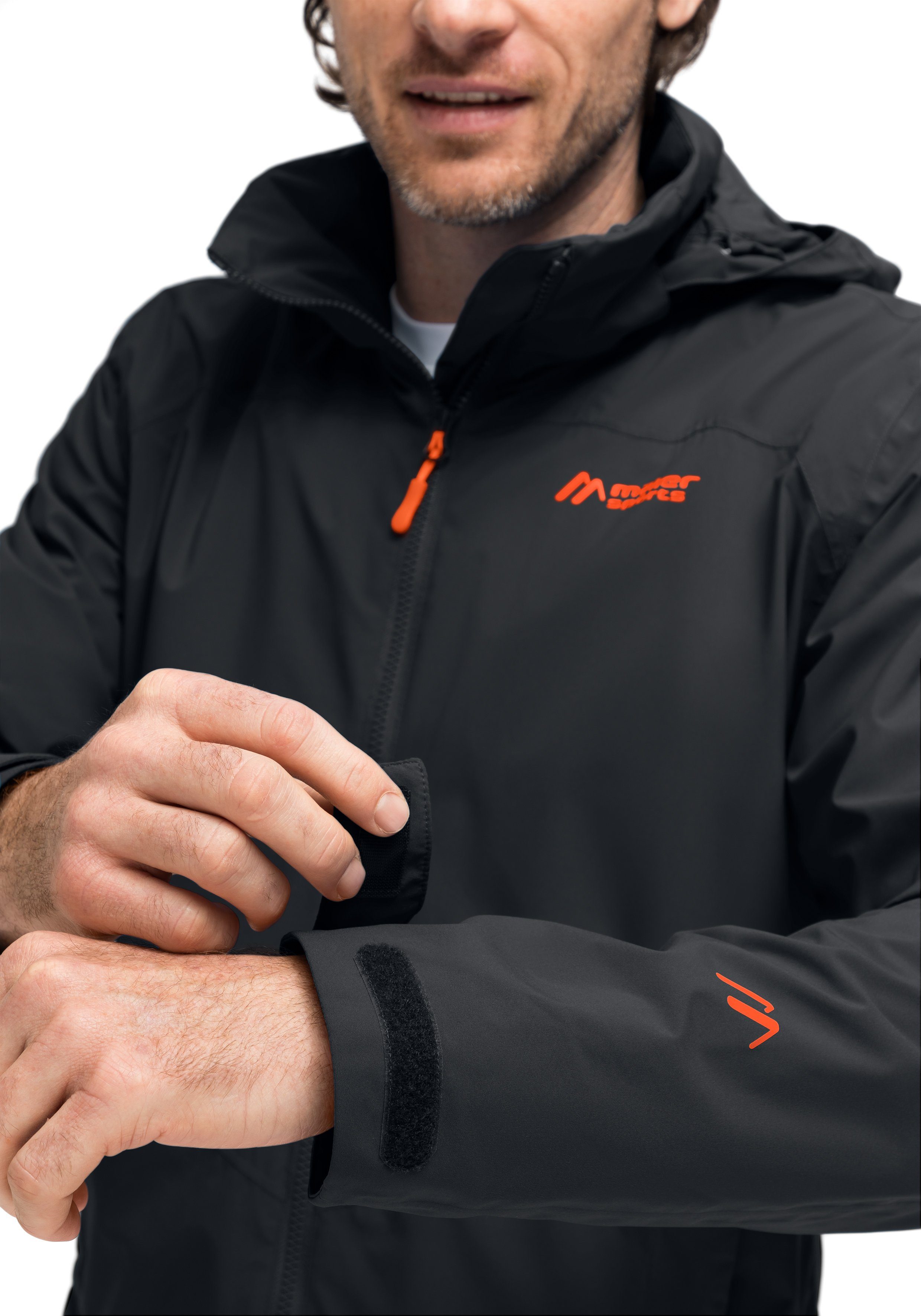 wasserdicht Herren M Outdoorjacke rec und Kapuze, Regenjacke winddicht mit Metor Maier Sports schwarz