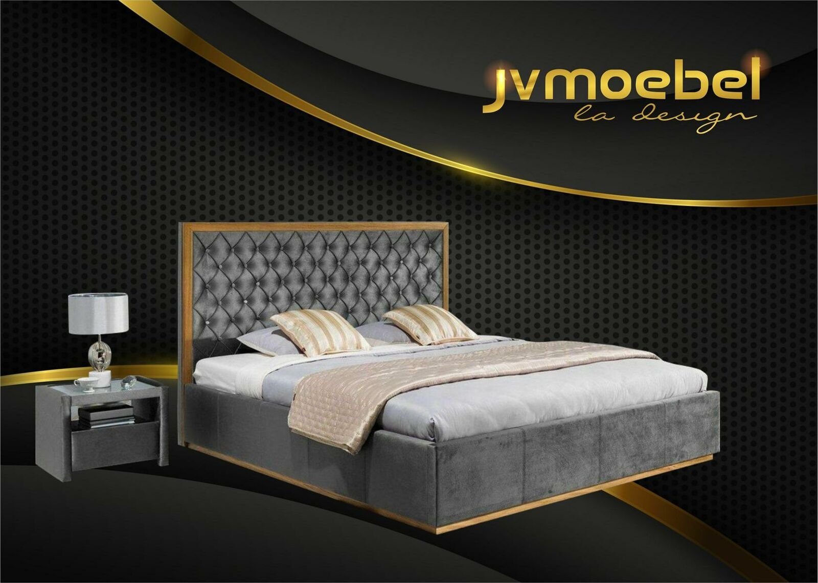 JVmoebel Bett, Bett Textil Schlafzimmer Design Möbel Modern Bettgestell 140x200 Schwarz
