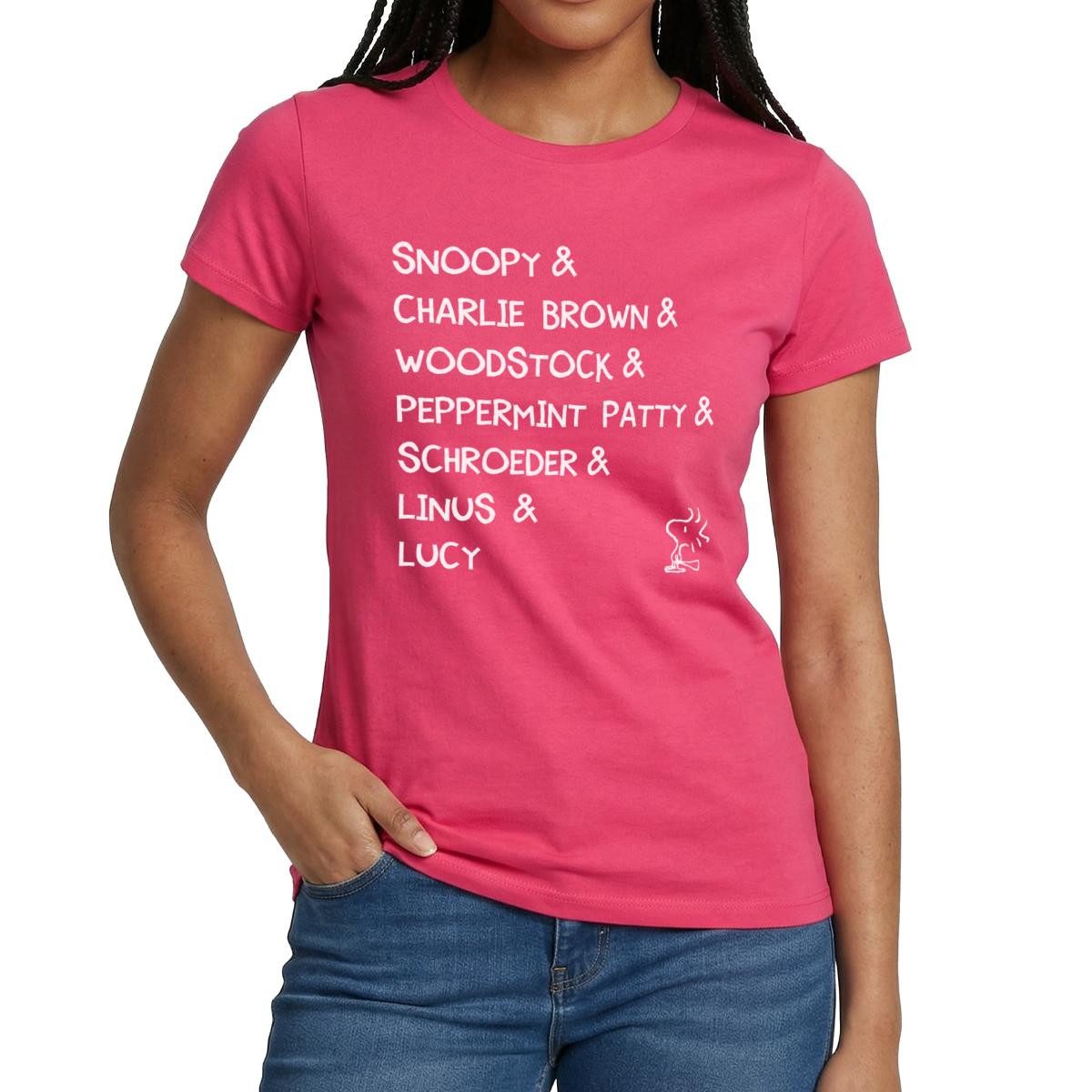 Spreadshirt T-Shirt Peanuts Snoopy & Charlie Brown & Woodstock Charaktere Frauen T-Shirt (1-tlg) Slim Fit, fällt klein aus