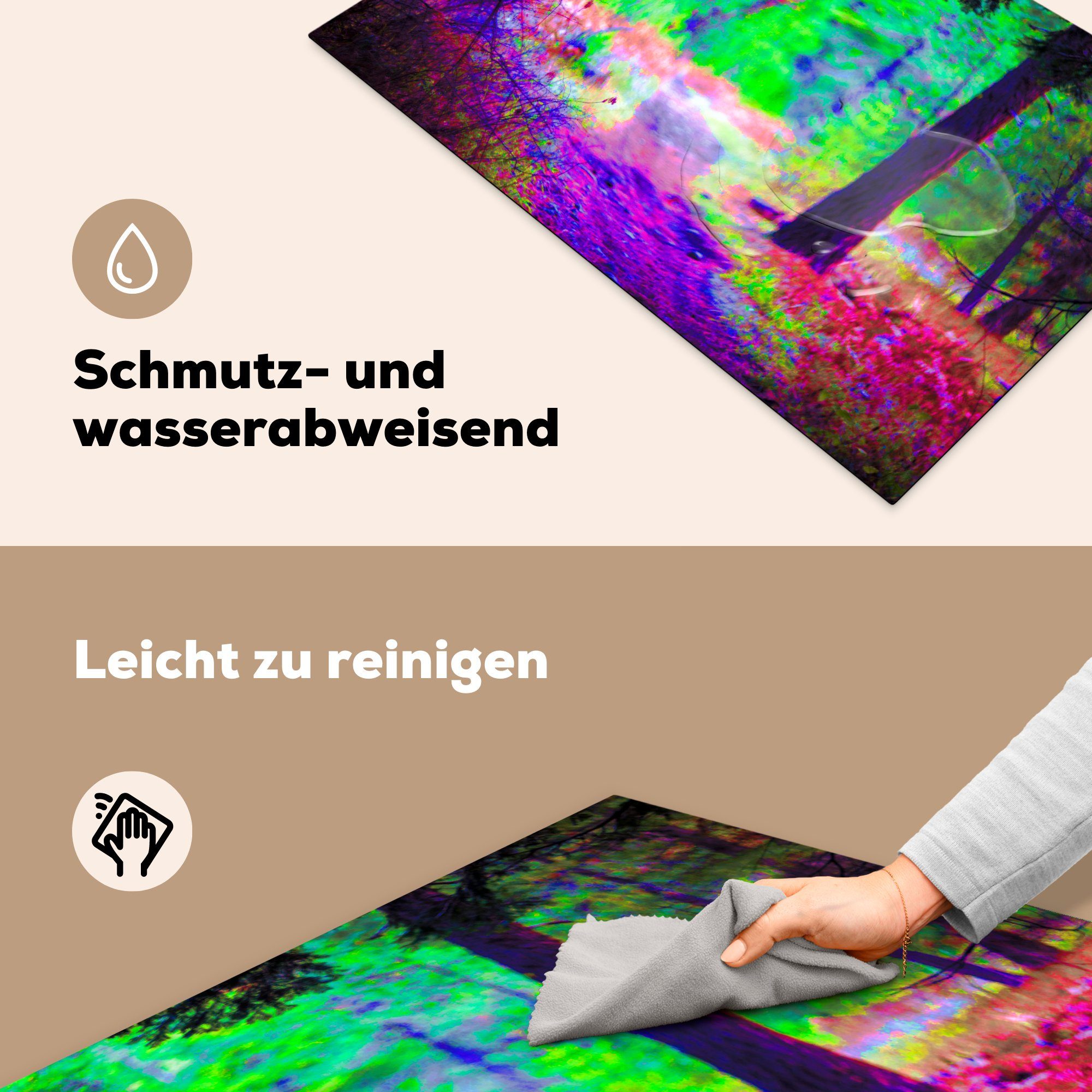 küche, MuchoWow tlg), (1 Ceranfeldabdeckung Schutz Induktionskochfeld Waldweg, die für Herdblende-/Abdeckplatte cm, Psychedelischer Vinyl, 81x52