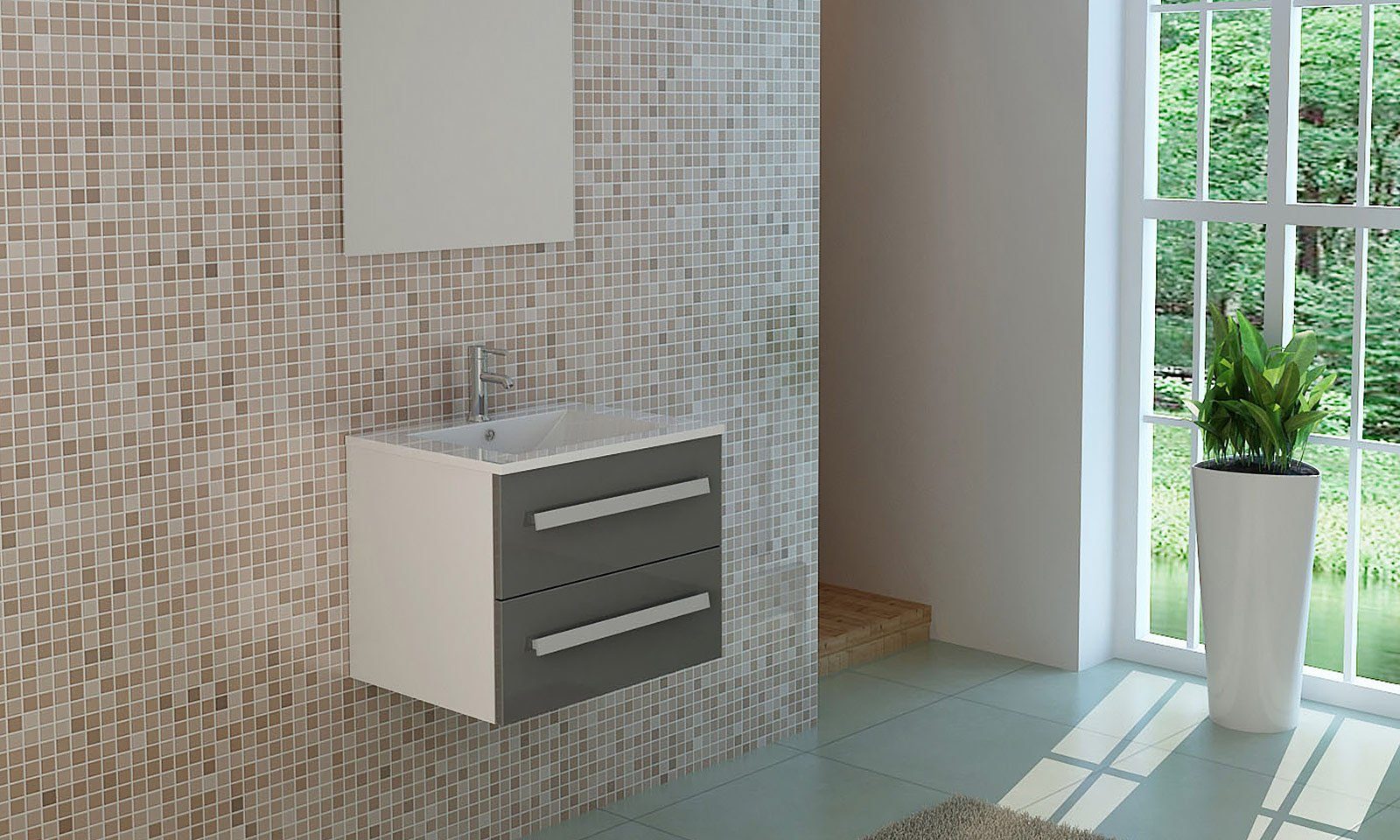 Jet-Line Badmöbel-Set Badmöbel Waschtisch 60 cm breit Keramik hochglanz