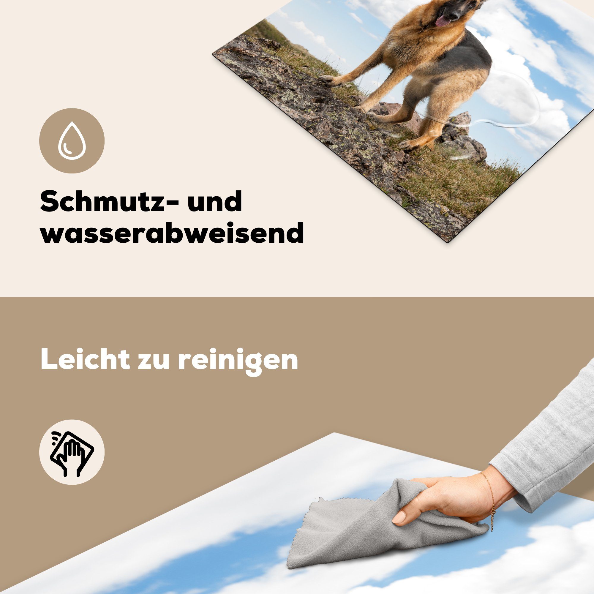 Schäferhund cm, 59x52 einem Vinyl, MuchoWow (1 tlg), küche, Induktionsmatte auf die für Berg, Herdblende-/Abdeckplatte Ceranfeldabdeckung Deutscher