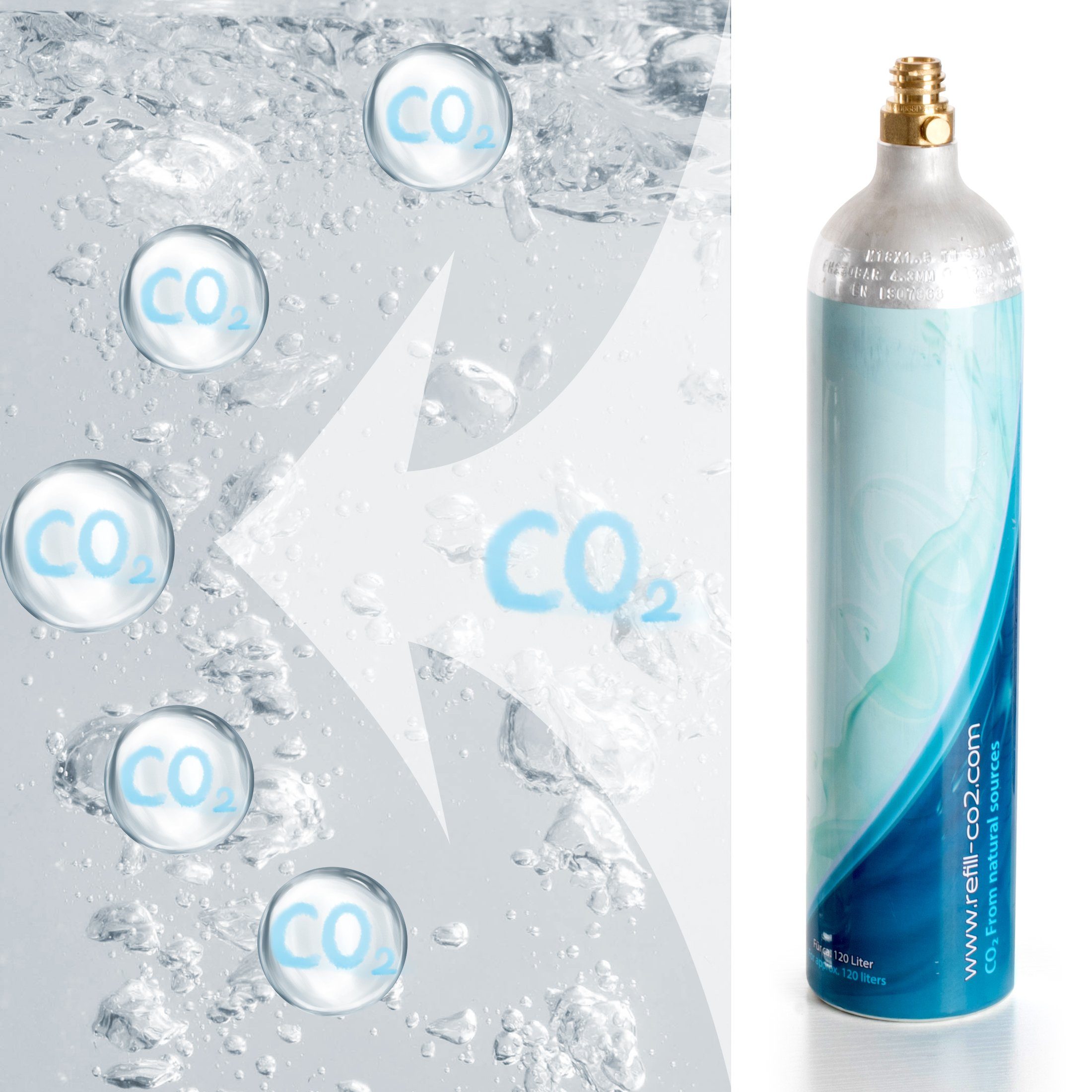 gefüllter Zoomyo Wassersprudler XXL doppeltem Flasche CO2 1,2 Liter Kohlensäure, 1,2 Zylinder Liter Inhalt: mit