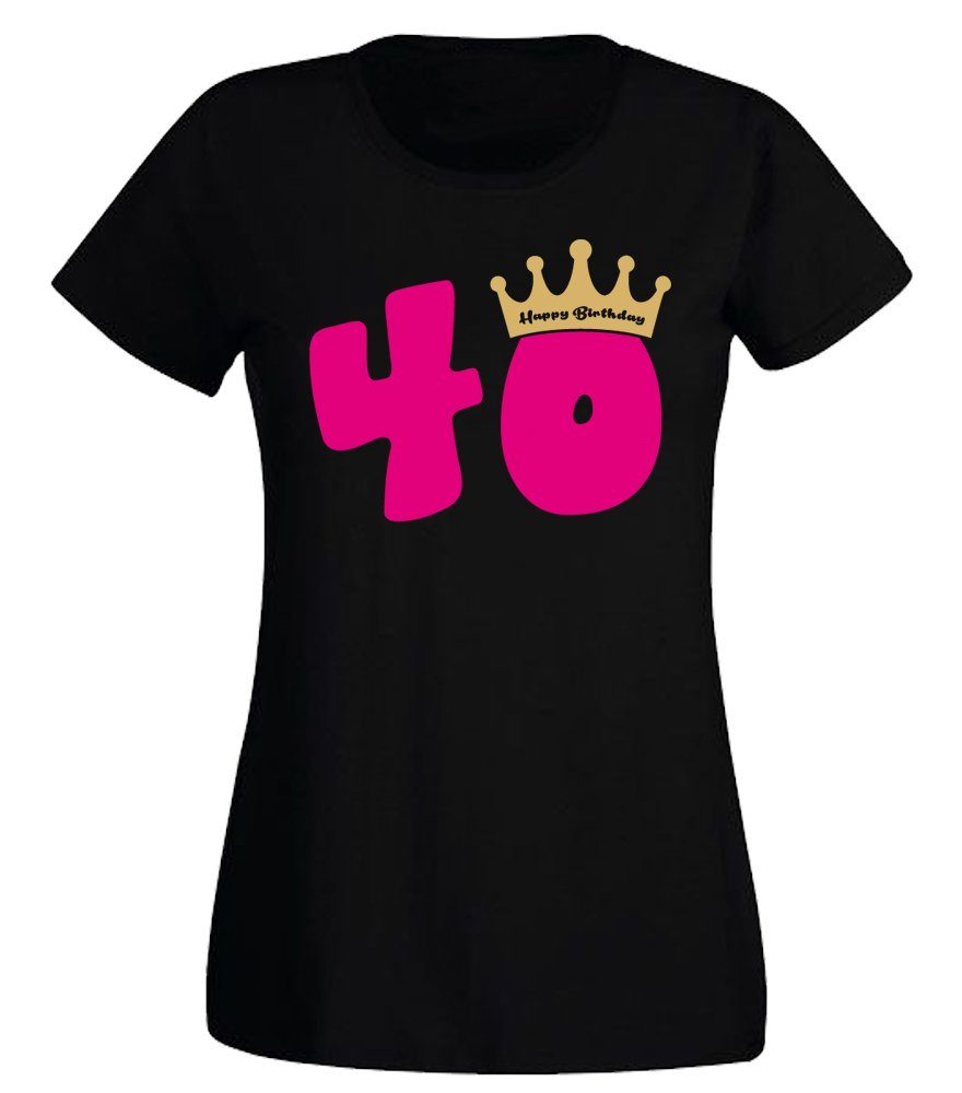 Ggraphics TShirt Damen TShirt 40 Happy Birtday mit Krone zum