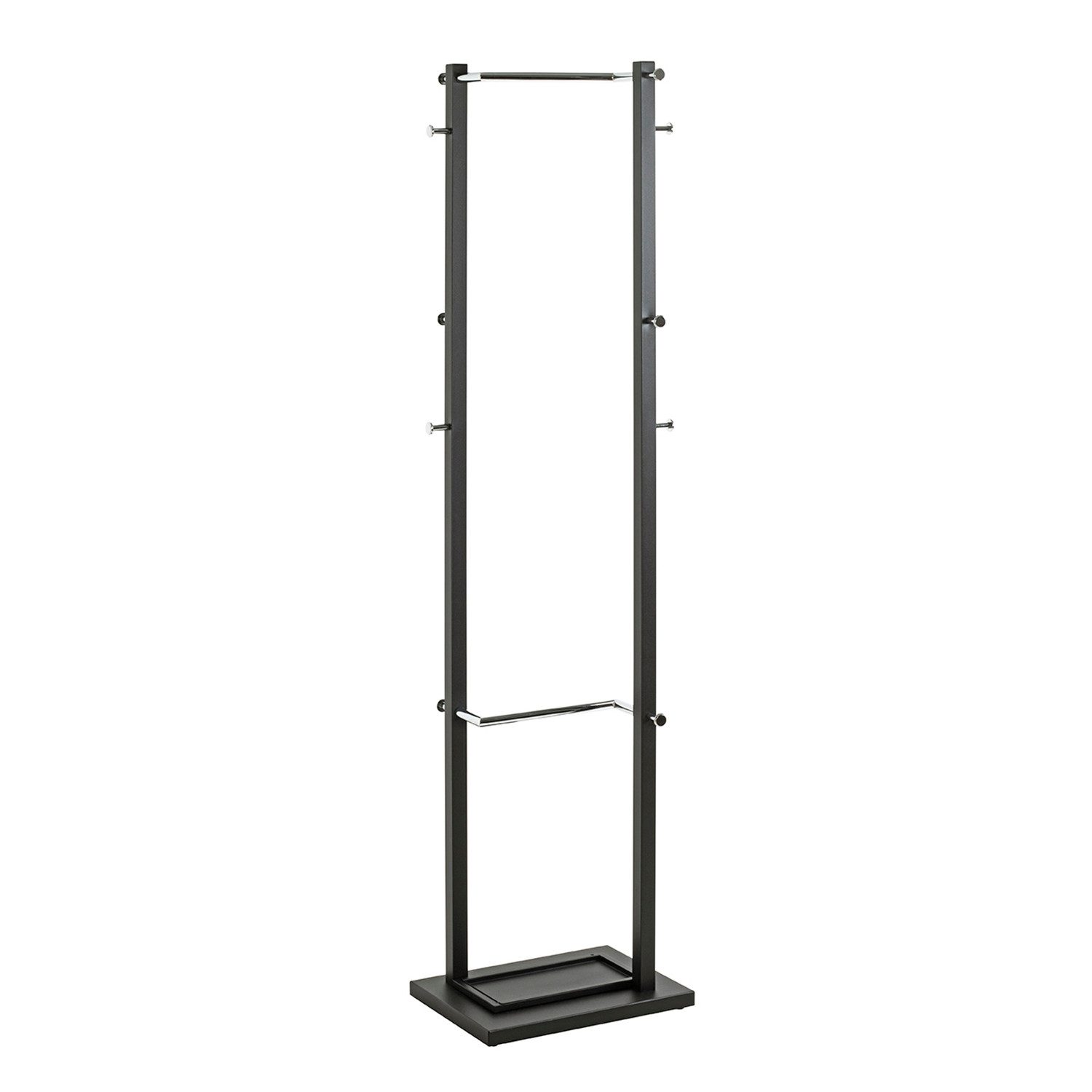 HAKU Garderobenständer Garderobenständer chrom, schwarz-Kleiderständer, Metall-B40xH175xT30cm, (1xGarderobenständer, Hakenständer - Aufhängeständer), Garderobenständer aus Metall, Kleiderständer, Standgarderobe