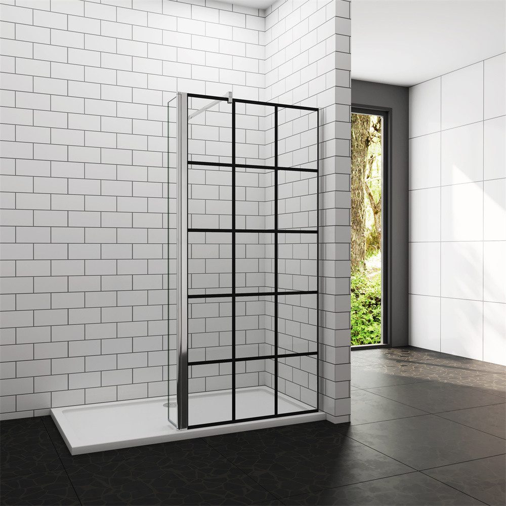 AICA Duschwand 200cm Glaswand mit Gitter Walk in Dusche Duschwand Duschkabine, Einscheibensicherheitsglas, (Set), NanoGlas