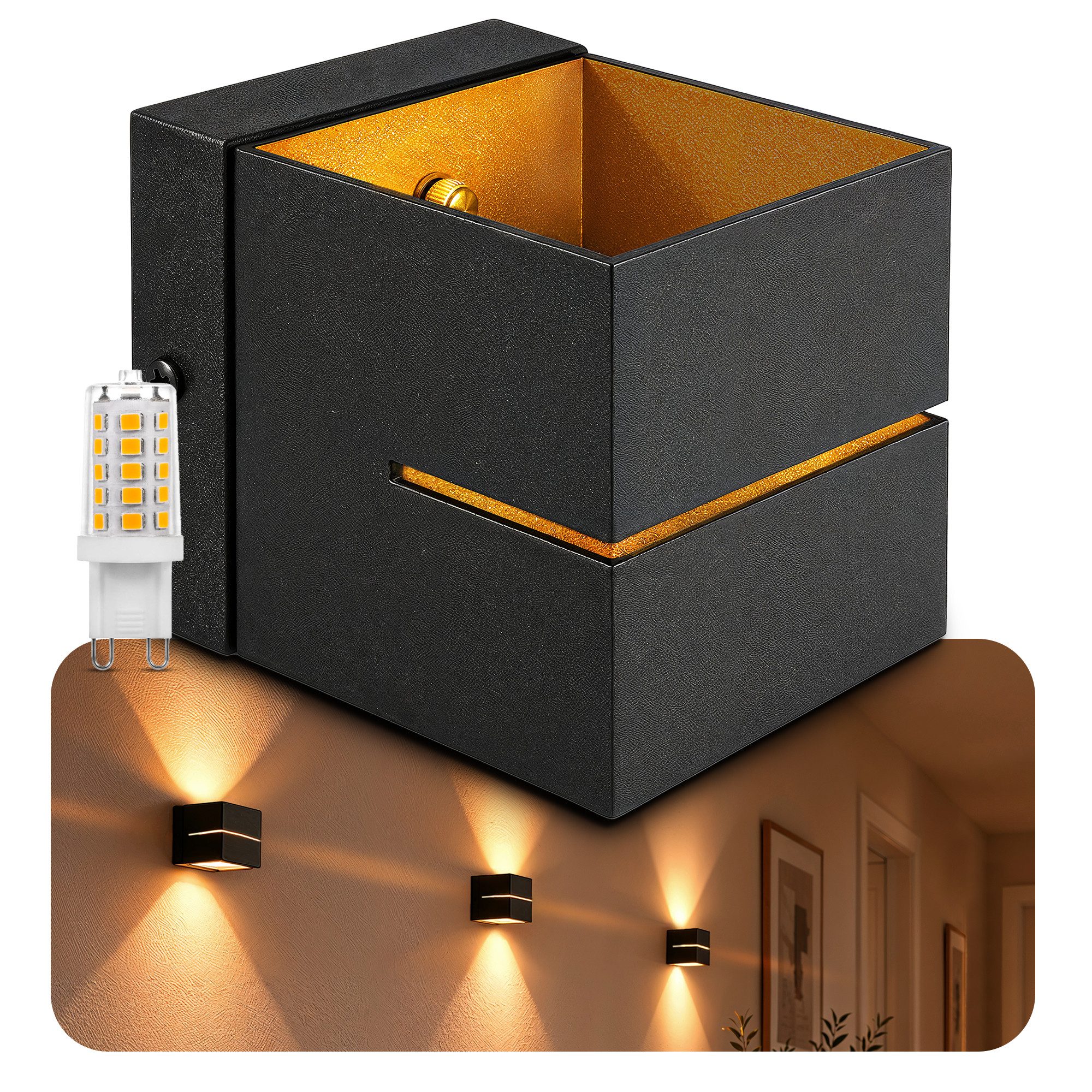 SSC-LUXon LED Wandleuchte Wandlampe KOURA Strahler mit LED G9 Leuchtmittel dimmbar 3W warmweiß, Warmweiß