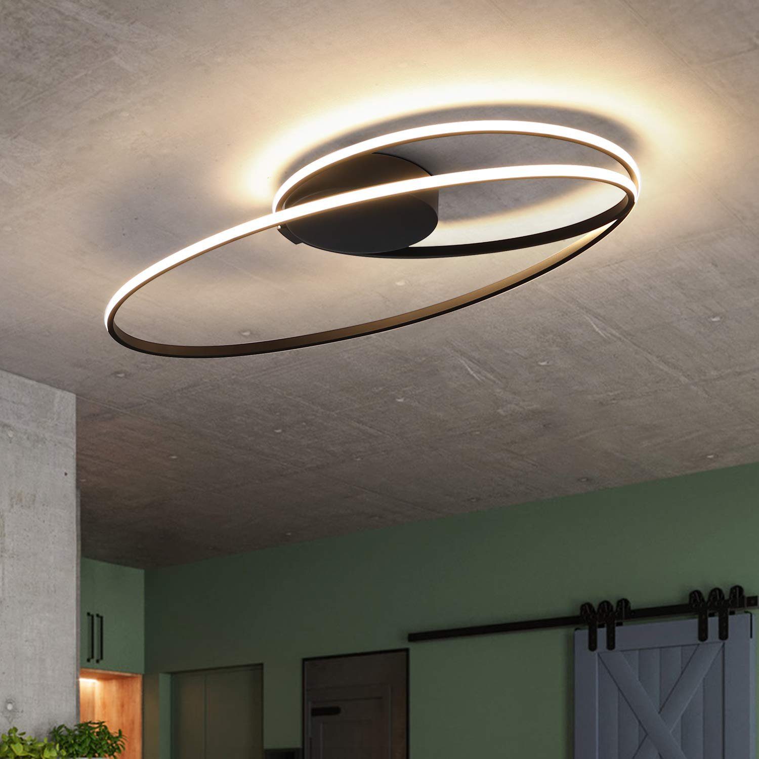 ZMH LED Deckenleuchte Modern Wohnzimmer Schwarz Ring 36W Innen Beleuchtung,  LED fest integriert, Warmweiß