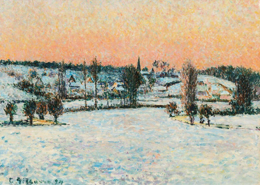 Postkarte Kunstkarte Camille Pissarro "Schneelandschaft, Eragny, abends"