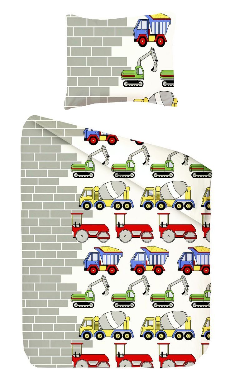 JACK Kinderbettwäsche Renforcé Linon Bettwäsche 2 tlg. 135x200cm Baustelle günstig online kaufen