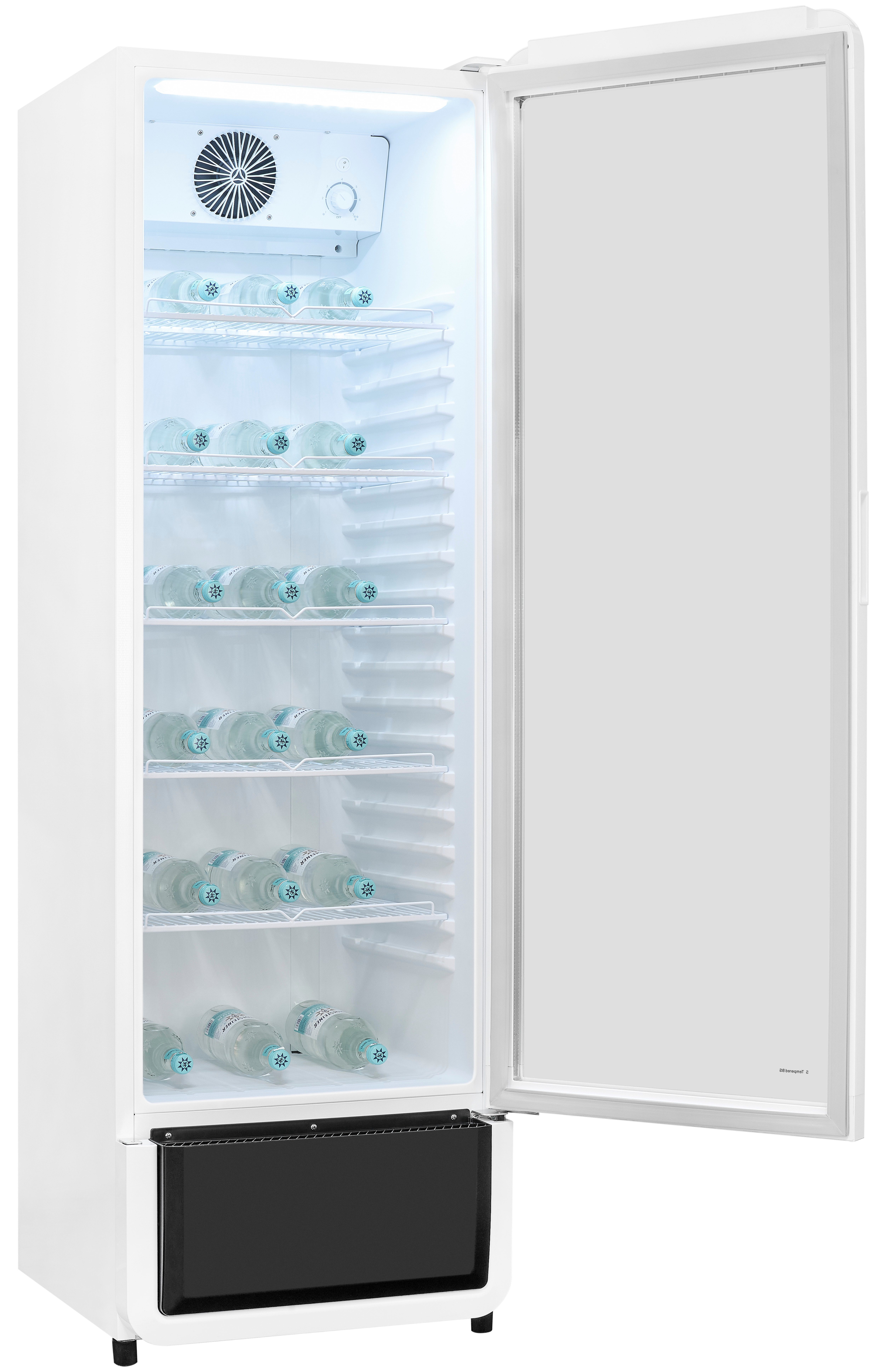 exquisit Getränkekühlschrank GKS260-GT-431D weiss, 172,5 cm hoch, 54 cm breit, Alles auf einen Blick dank Isolierglastür und übersichtliche Lagerung