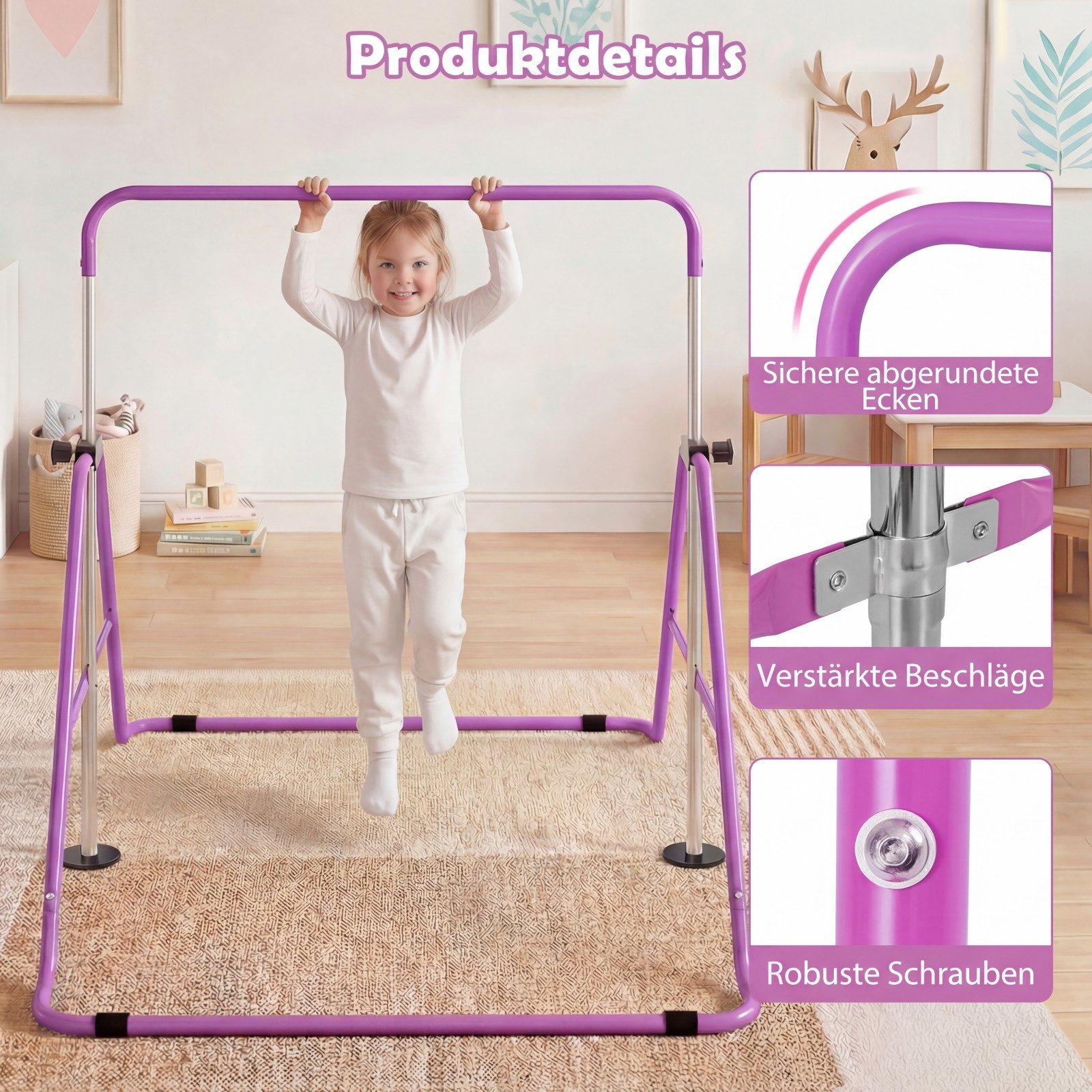 COSTWAY Turnreck, Klappbare Gymnastikstange mit rutschfester Basis