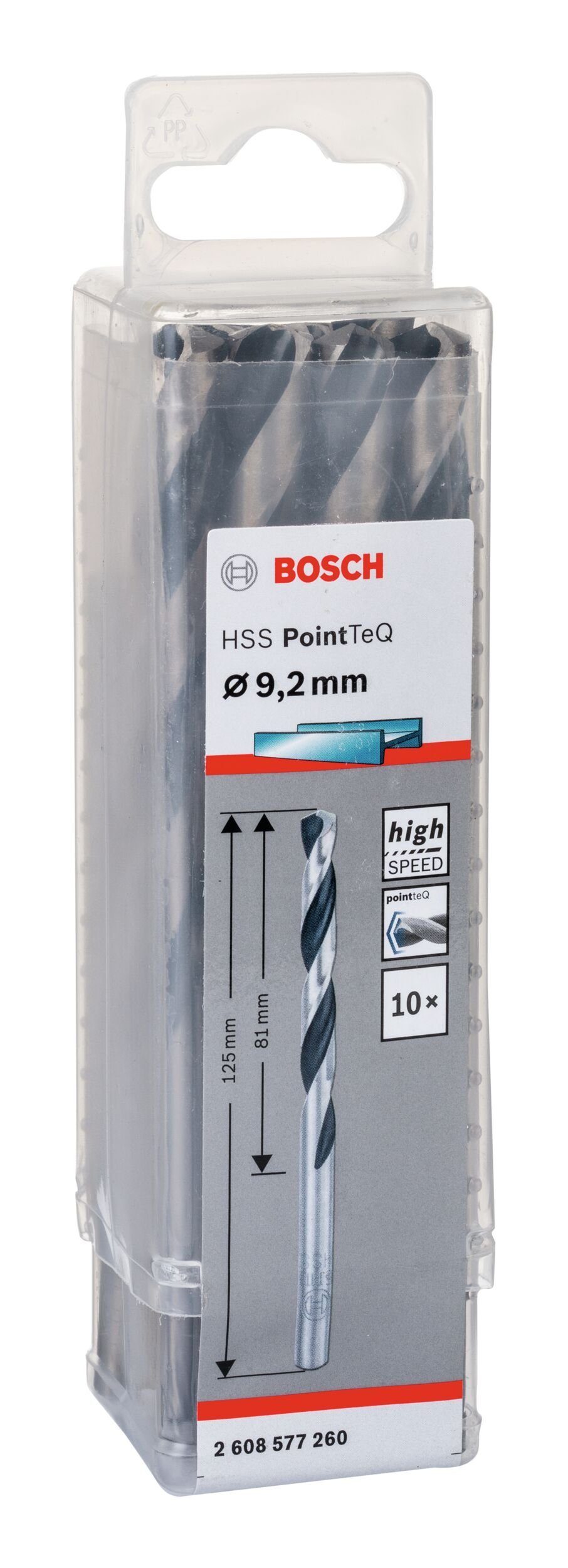 Metallbohrer, - 9,2 Metallspiralbohrer BOSCH (10 PointTeQ 338) Stück), 10er-Pack HSS - mm (DIN